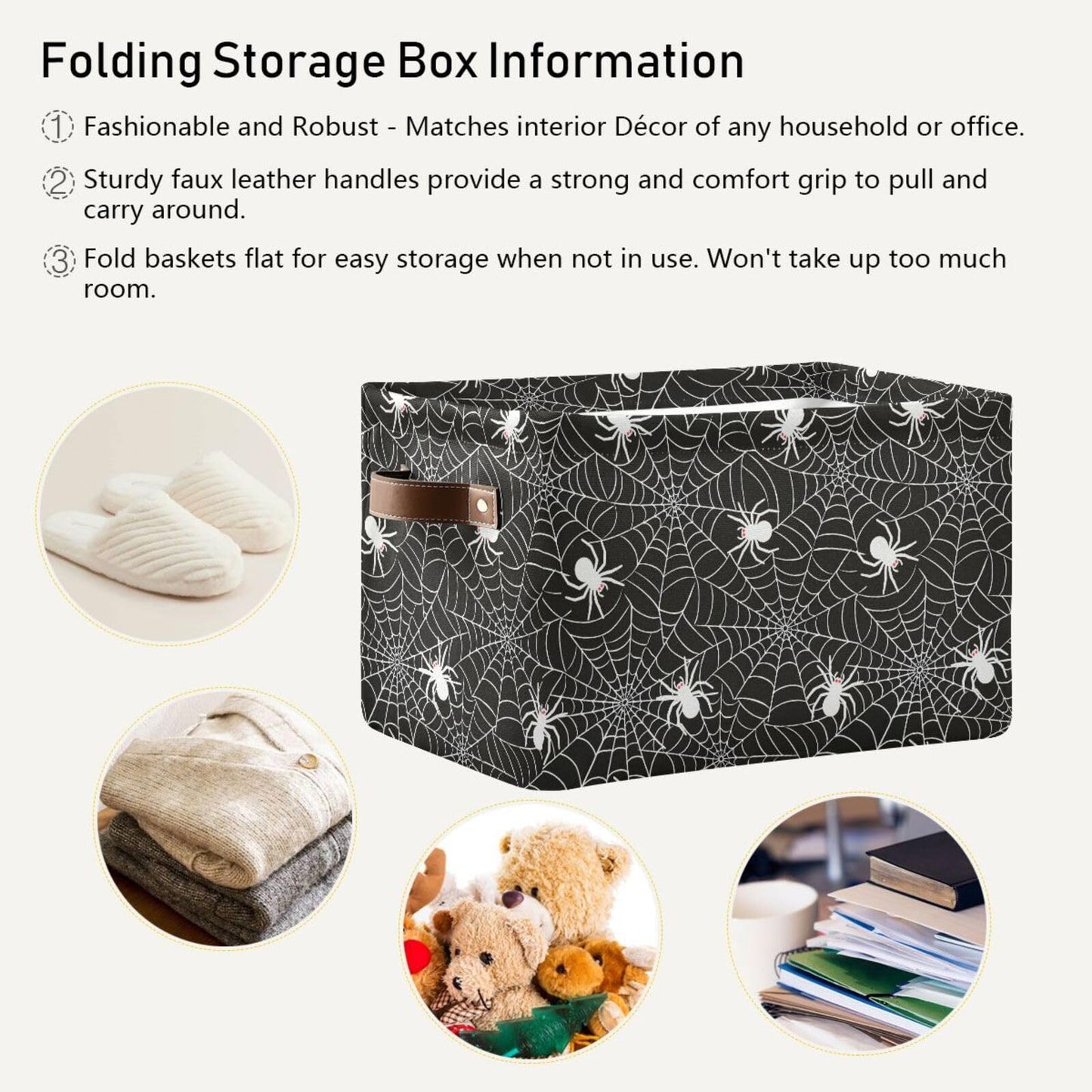 senya Halloween Basket, Large Foldable Storage Basket with Handles, Halloween Spider Web Fabric Collapsible Storage Bins Organizer Bag
