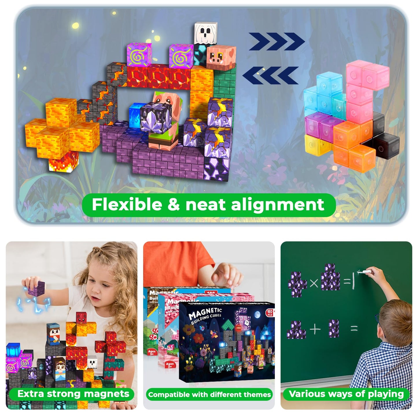 Light up Magnetic Blocks, 150PCS Magnetic Building Cube Game, Constructions Toys for Kids Age 3-4, 5 6 7 8 9 10, STEM Montessori Building Set for Kids, Building Stacking Toy Birthday for Toddlers