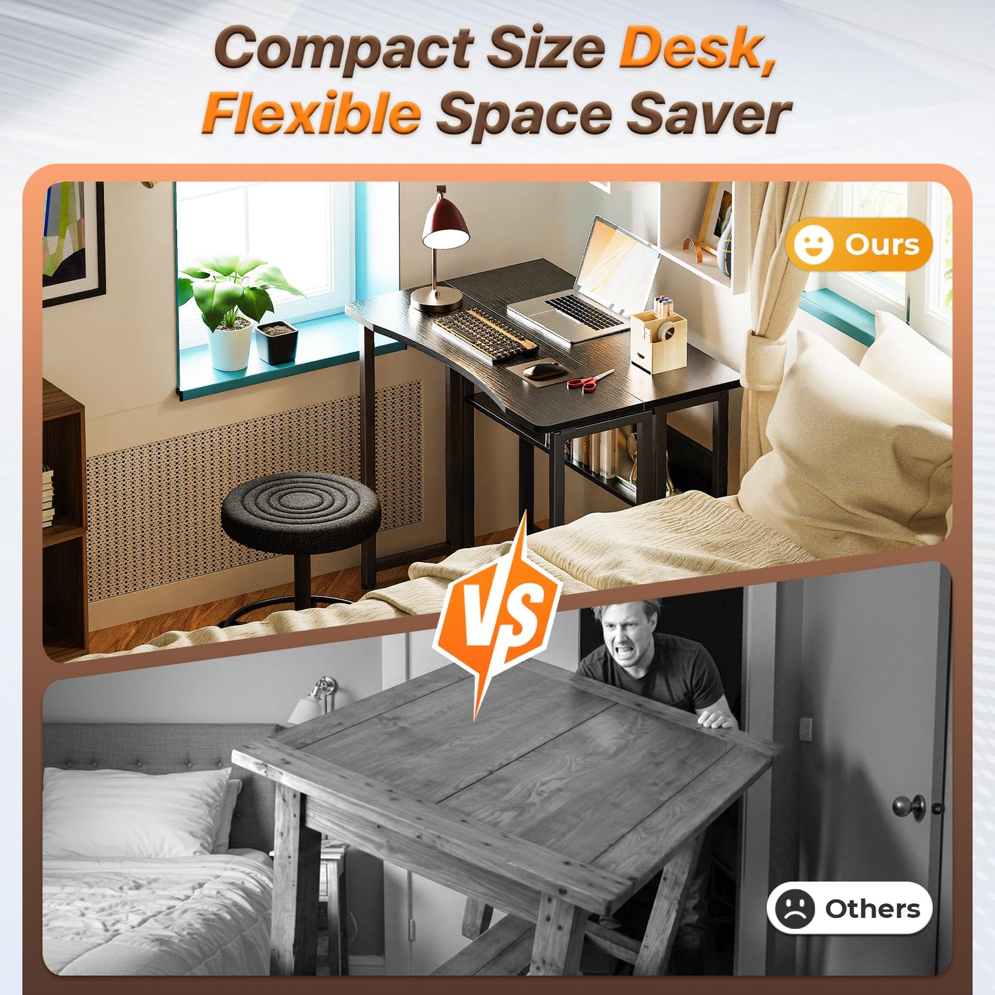 Huuger Folding Desk with Storage Shelf, 31.5 Inch Foldable Computer Table for Small Spaces, Space Saving Sofa Table for Couch, Writing Work Office Computer Desk, Easy to Fold, Black