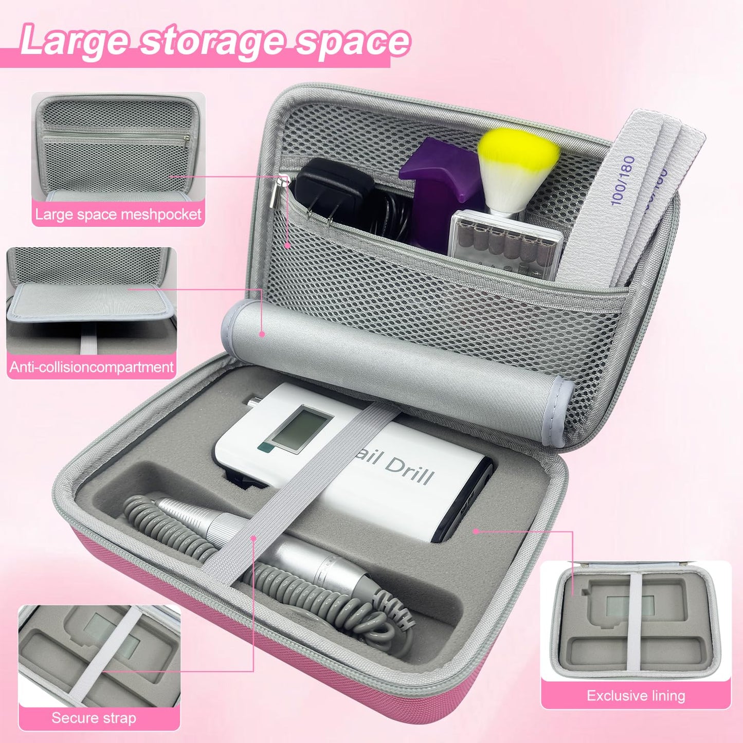 Thowapou Nail Drill Storage Case Compatible with MelodySusie/MOCOWIND Professional Electric Nail Drill Machine, for Travel Nail Drill Machine Storage Pouch Professional Bag (Case Only)