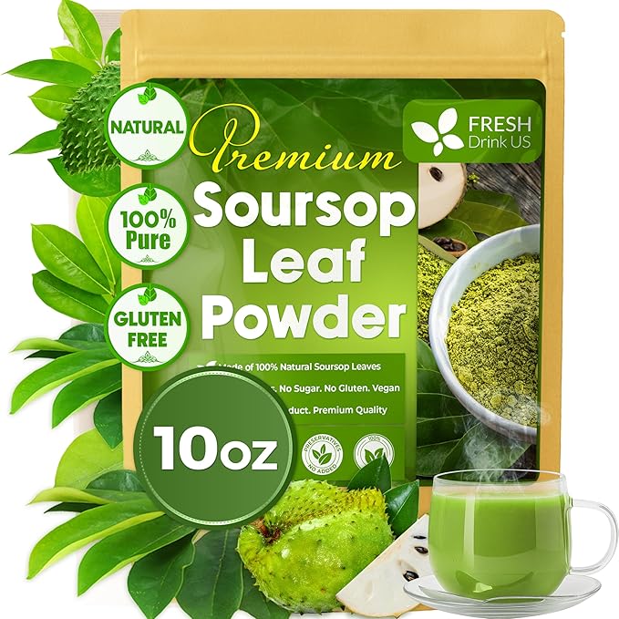 FreshDrinkUS, Premium 10oz Soursop Leaf Powder, 100% Natural and Pure from Soursop Graviola Leaves, Hoja Guanabana, No Additives, No Gluten, No Sugar, Vegan