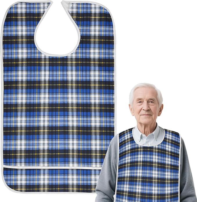 Adult Bibs, Waterproof Bib Clothing Protector with Crumb Catcher, Reusable Dining Bibs for Elderly, Men Women