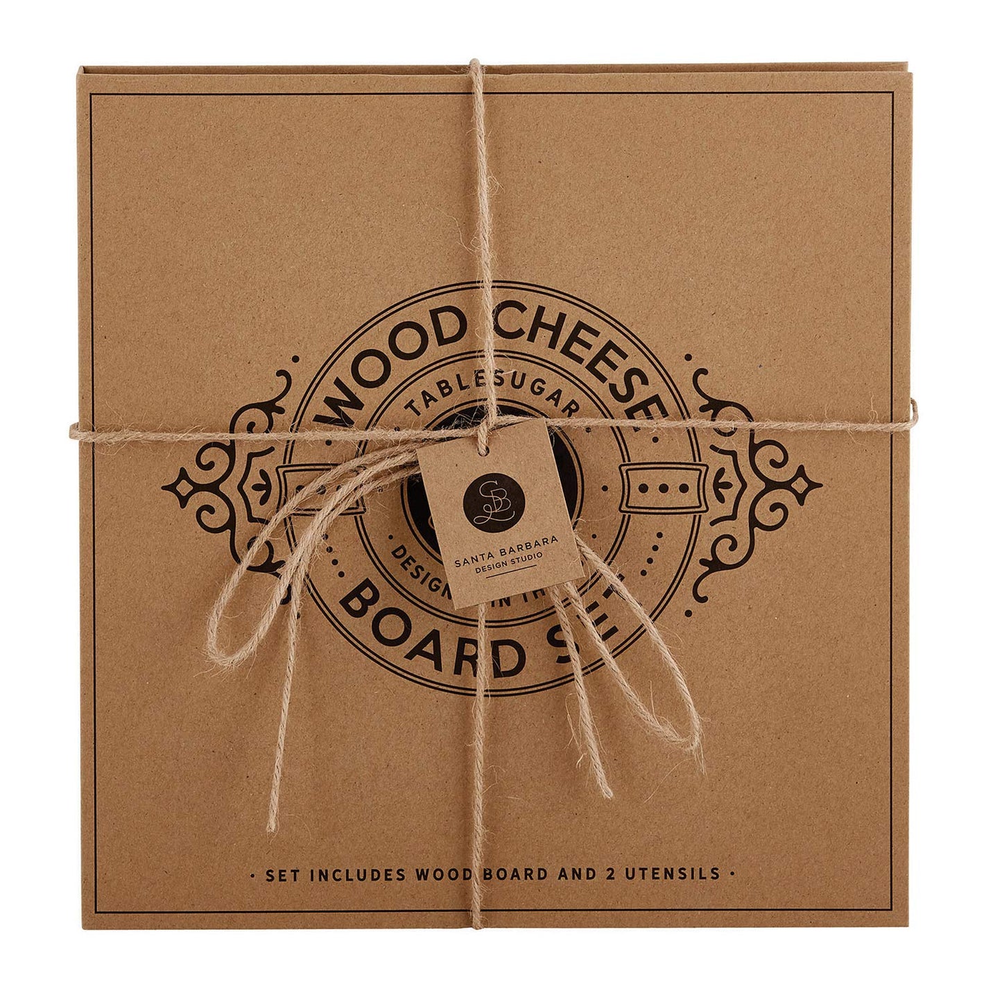 Santa Barbara Design Studio Gift Set Kitchen Essentials TableSugar Kraft Cardboard Book Gift Box, 3-Pieces, Wood Cheese Board Kit