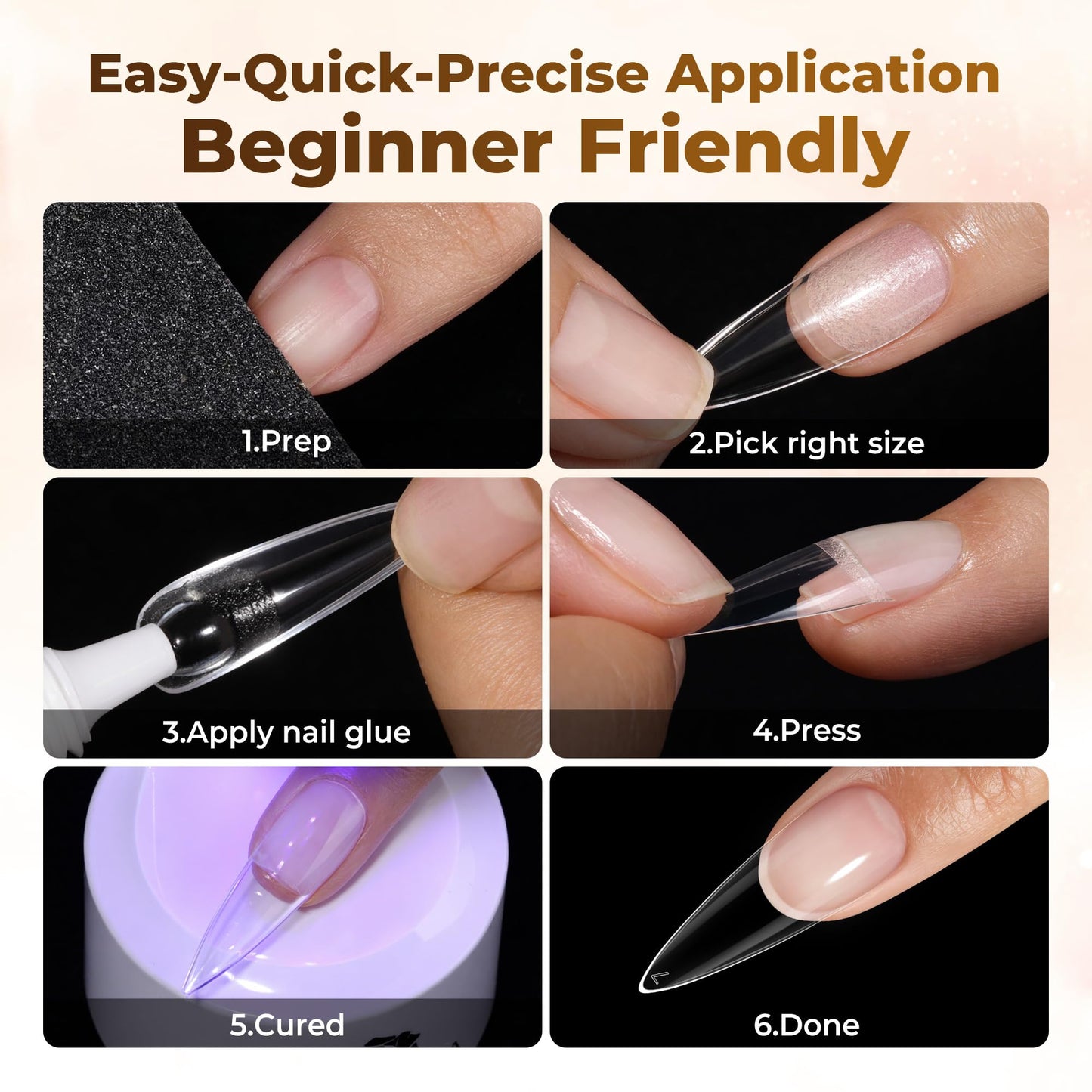 UNA GELLA Long Stiletto Nail Tips 504PCS, Full Cover Pre-Etched Long Stiletto Almond Clear Fake Nails Tips, Sturdy Acrylic Press on Nails, No C Curve Soft Gel Tip for DIY Nail Extension kit 12 Sizes