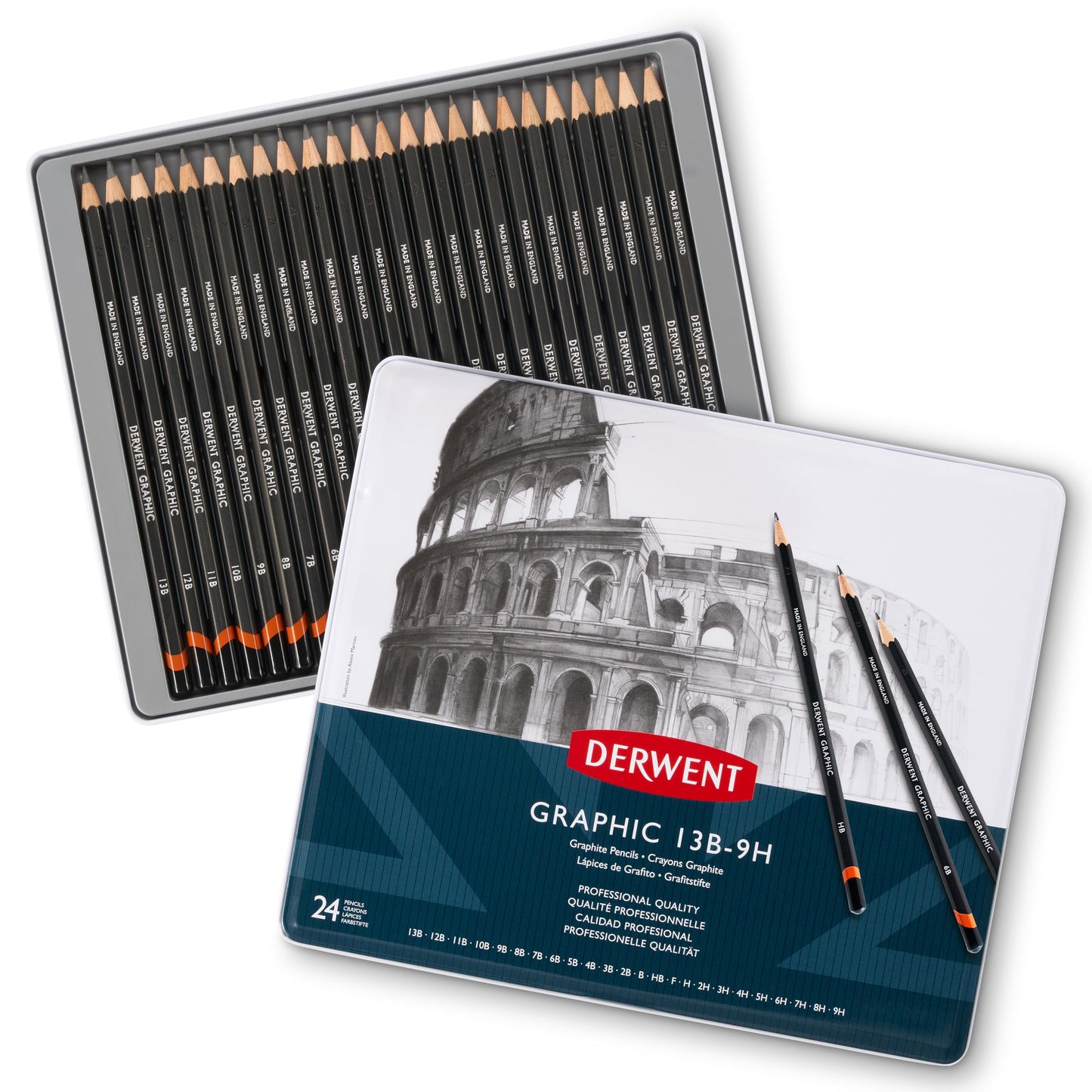 Derwent Graphic Pencils, Metal Tin, 24 Count (34202)