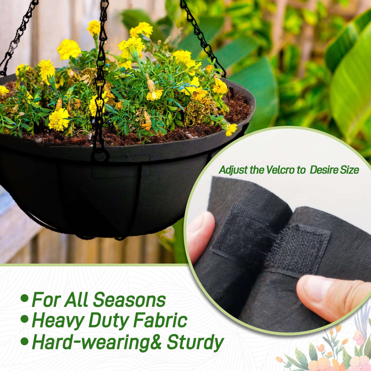 Sumloty 8 Pack 14 Inch Fabric Planter Basket Liner- Felt Flower Pot Liners Replacement Coco Fiber Liner for Hanging Basket Flowers Round Hanging Basket Liners Prevent Birds from Nesting