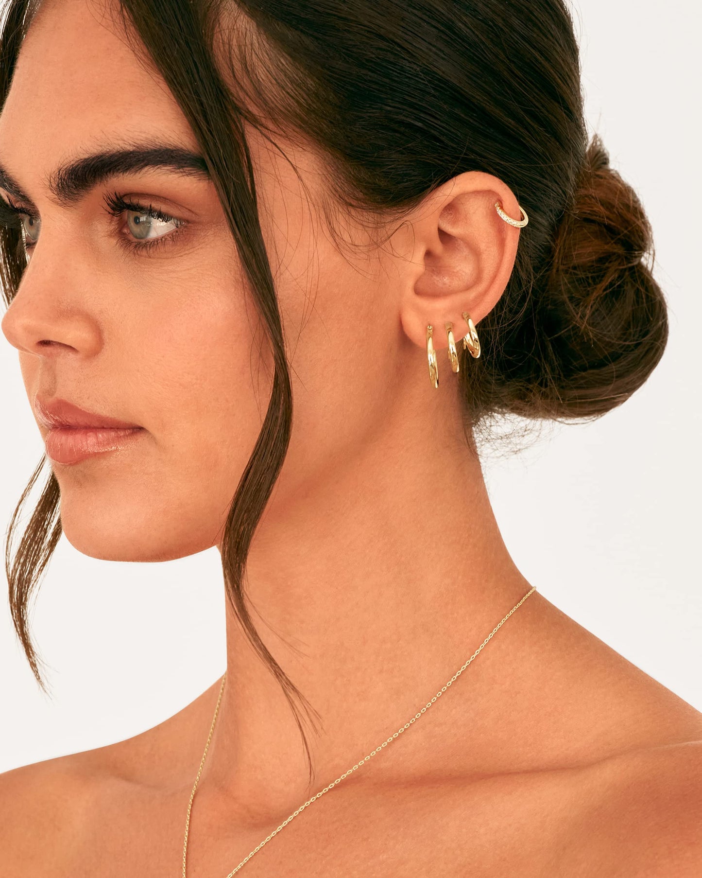 PAVOI Rhodium Plated 925 Sterling Silver Posts Small Hoop Earrings for Women - Trendy Thin Huggie Piercing Pack - Three Pair Earscape Gold Hoop Earring Set