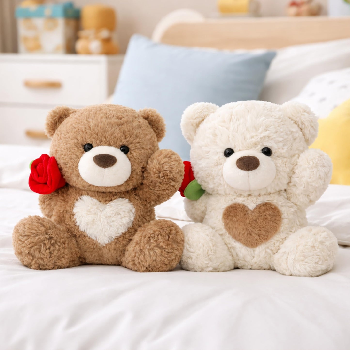Teddy Bear Plush Toy, Rose and Heart Bear, Romantic Plush Toy, Perfect for Boys and Girls' Birthday (Brown)