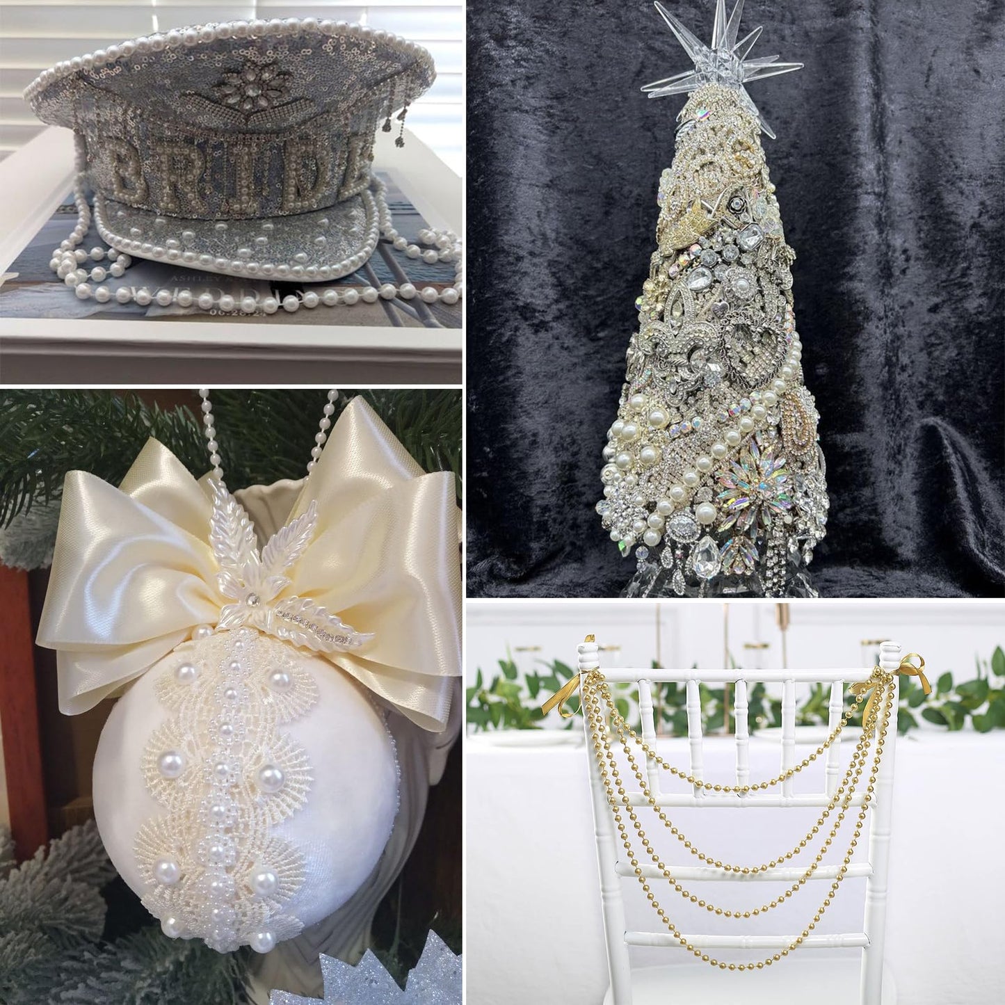 16.4 FT Pearl Beads Garland for Decoration, 12MM Ivory Craft Pearl Beads String Roll Spool for DIY Craft Wedding Party Christmas Tree Decoration