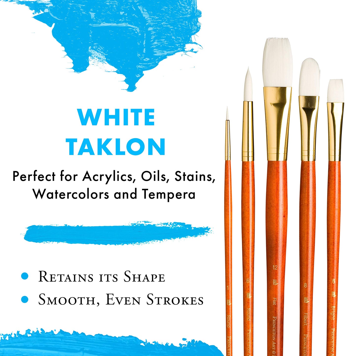 Princeton RealValue Brush Set, White Taklon, Orange Handle, 5 Piece, 1 Count