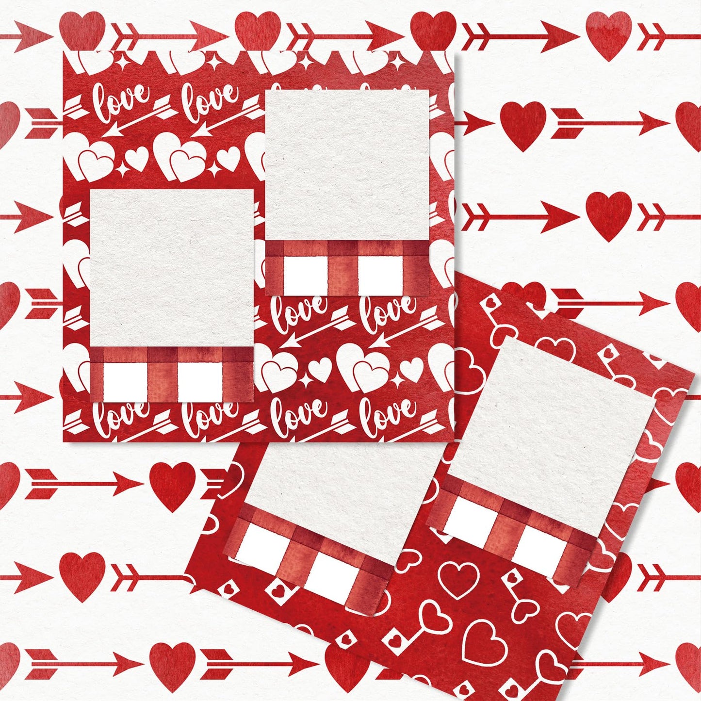 JarThenaAMCS 32 Sheets Valentine Pattern Paper Red White Love Heart Arrow Scrapbook Specialty Paper Double Sided Decorative Art Paper for DIY Crafts Supplies, 6 x 6 Inch