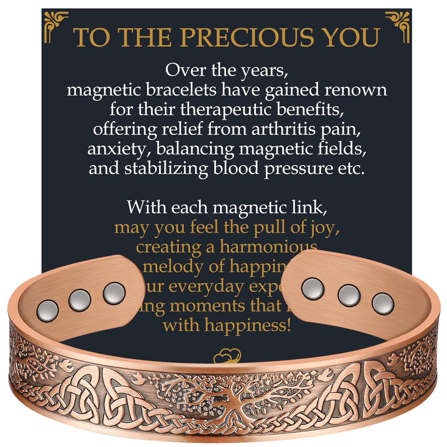 Jecanori Copper Bracelet for Men, 18X Strength Mens Magnetic Copper Bracelets with 3,800 Gauss Magnets, 99.99% Pure Solid Copper, Copper Jewelry Gift