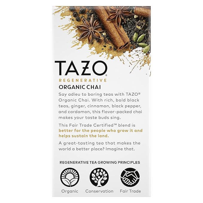 TAZO Tea Bags, Black Tea, Regenerative Organic Chai Tea, 16 Count (Pack of 2)
