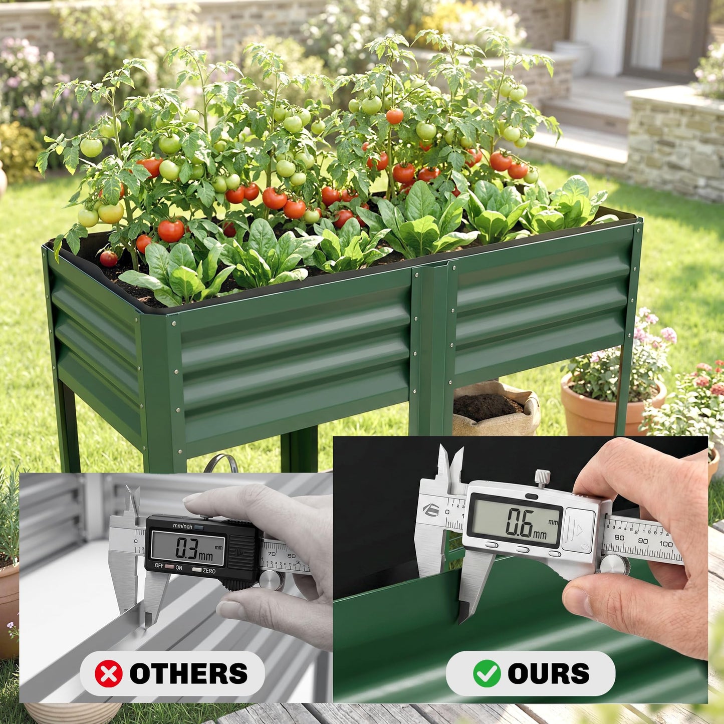 Outsunny Galvanized Steel Raised Garden Bed with Storage Shelf and Bed Liner, Elevated Planter Box with Legs for Flowers, Vegetables, and Herbs, for Outdoor Patio Yard, Glove Included, Green
