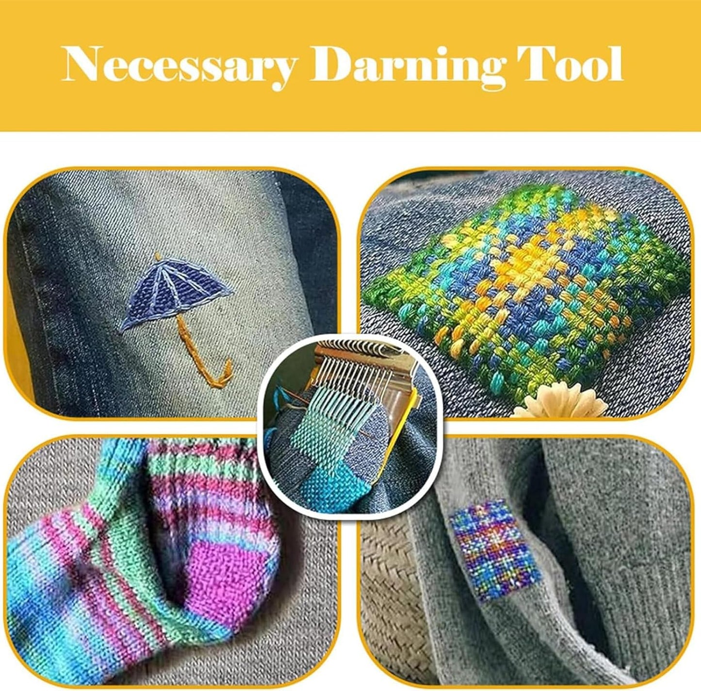 Knit Patch Loom Kit Patchmaker 2.0，Portable Mini Darning Loom Weave Tool Knit Patch Loom Kit Patchwork Weaving Tool Set for Quickly Sewing Repair on Socks Clothes Jeans (014)