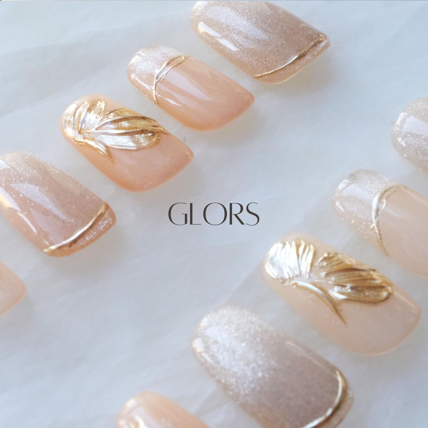 [GLORS] Purly Handmade Medium Ballerina Press on Nails | Flower Dance - Artistic Fake False Nails with Cat-eye and Icy Sheer Nude Color, 10 Pieces (Small, MB)