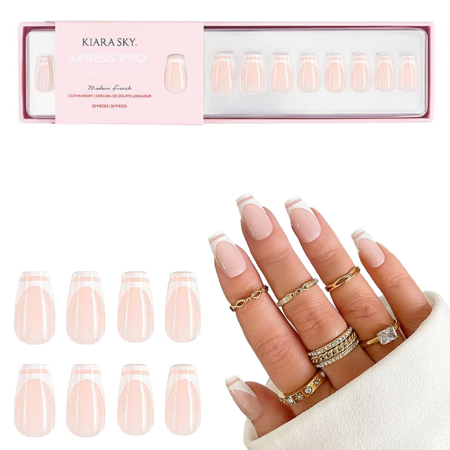 KIARA SKY PROFESSIONAL NAILS XPRESS PRO 100% ACRYLIC PRESS ON NAILS (Modern French)