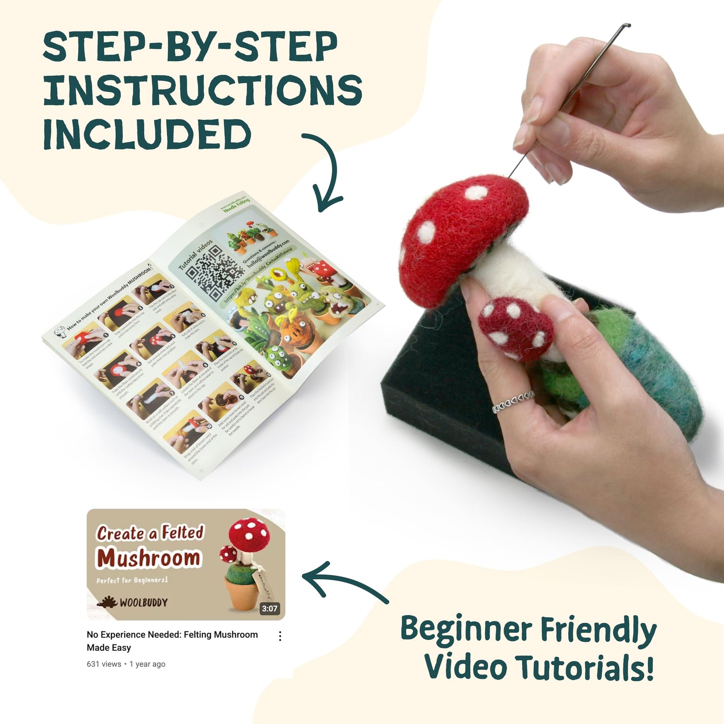 Woolbuddy Needle Felting Kit – Cactus & Succulent Felting Kit for Adults & Beginners, Beginner Needle Felting Kit with Wool Roving, Felting Needles, Foam Pad & Clay Pots | Cute DIY Craft Kit Gift