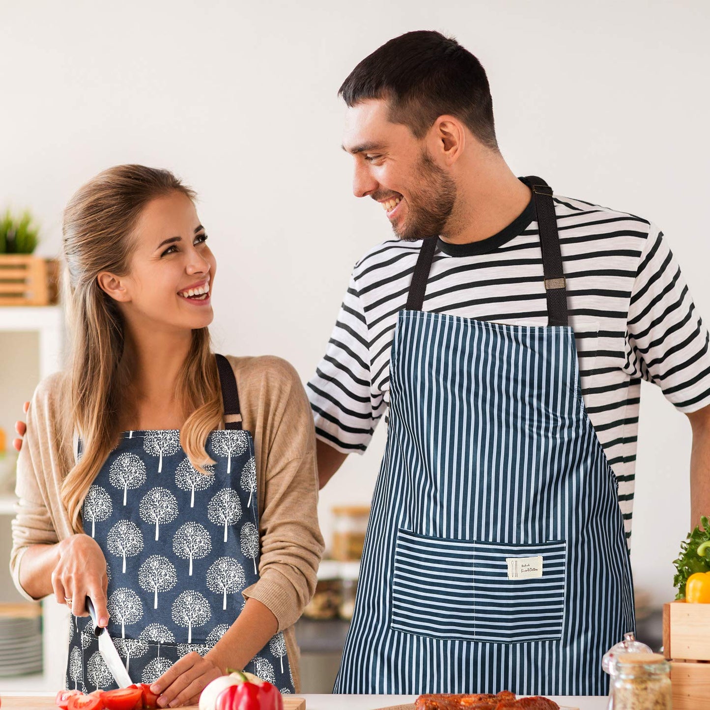 SATINIOR 3 Pieces Waterproof Bib Apron with 2 Pockets Adjustable Cooking Kitchen Apron for Women Men Chef BBQ Baking Cleaning(Black,Blue,Grey)