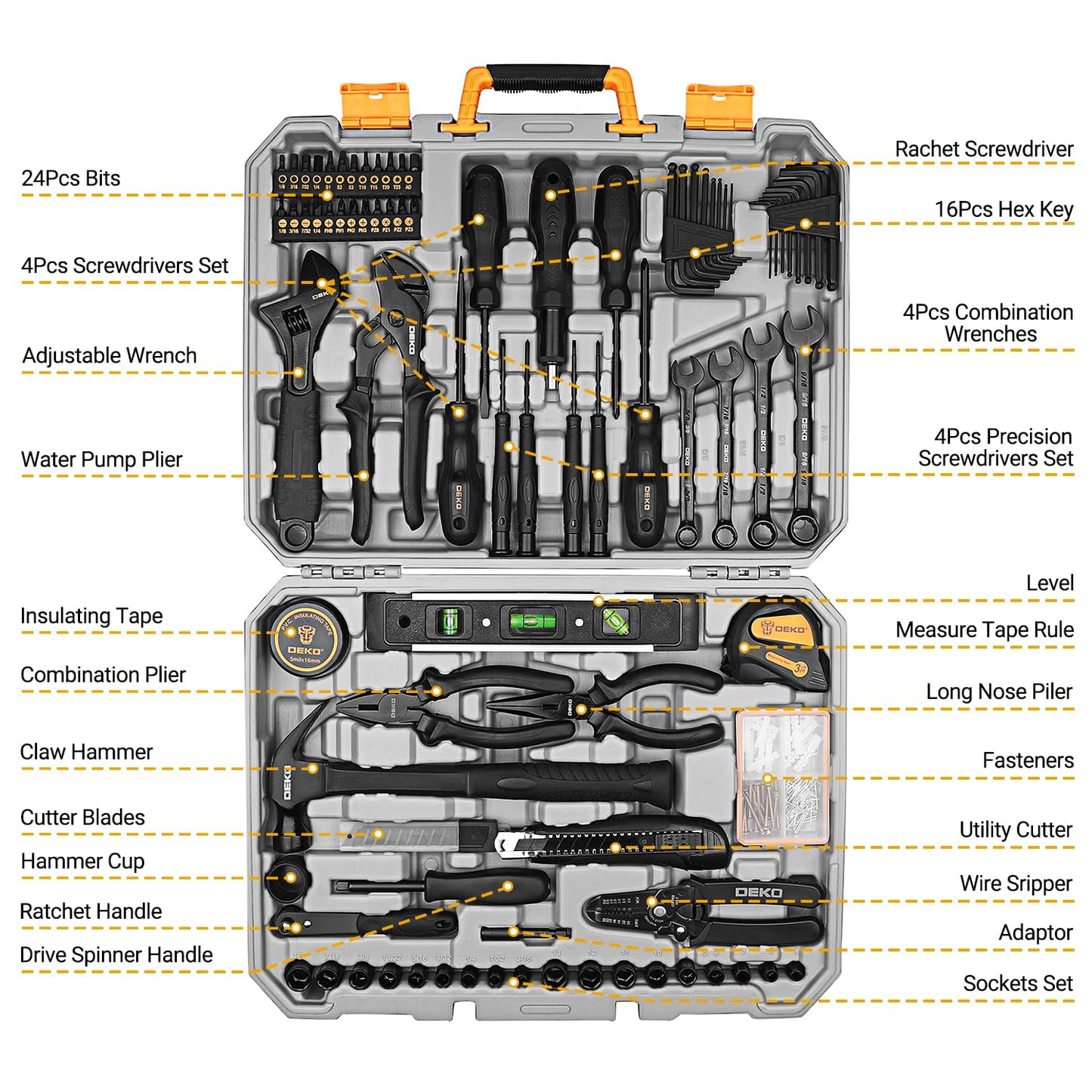 Tool Kit Set Box for Home: Household with Drill Wrench Socket Basic Hand Tools Sets for Men Car Repair Mechanic Tool Kit Set Automotive with Plastic Tool Box 178 Piece