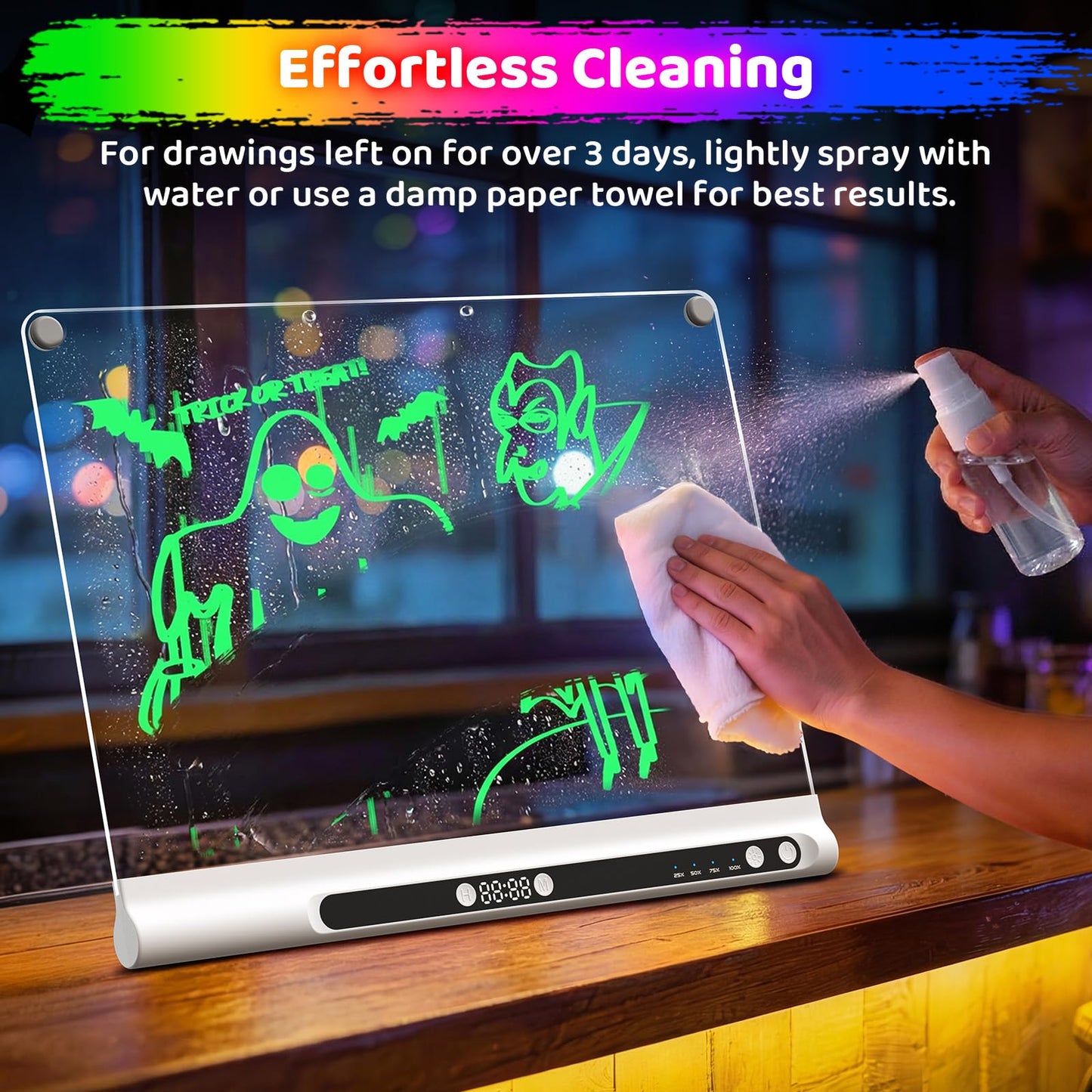 16“ Rechargeable LED Drawing Board, 9-Color Light Modes with Timer & Built-in Stand, Neon Art Dry Erase Glow Up Doodle Note Pad, Sketching Gift Toy for Kids/Girls/Teens, 6 Markers & Tracing Book