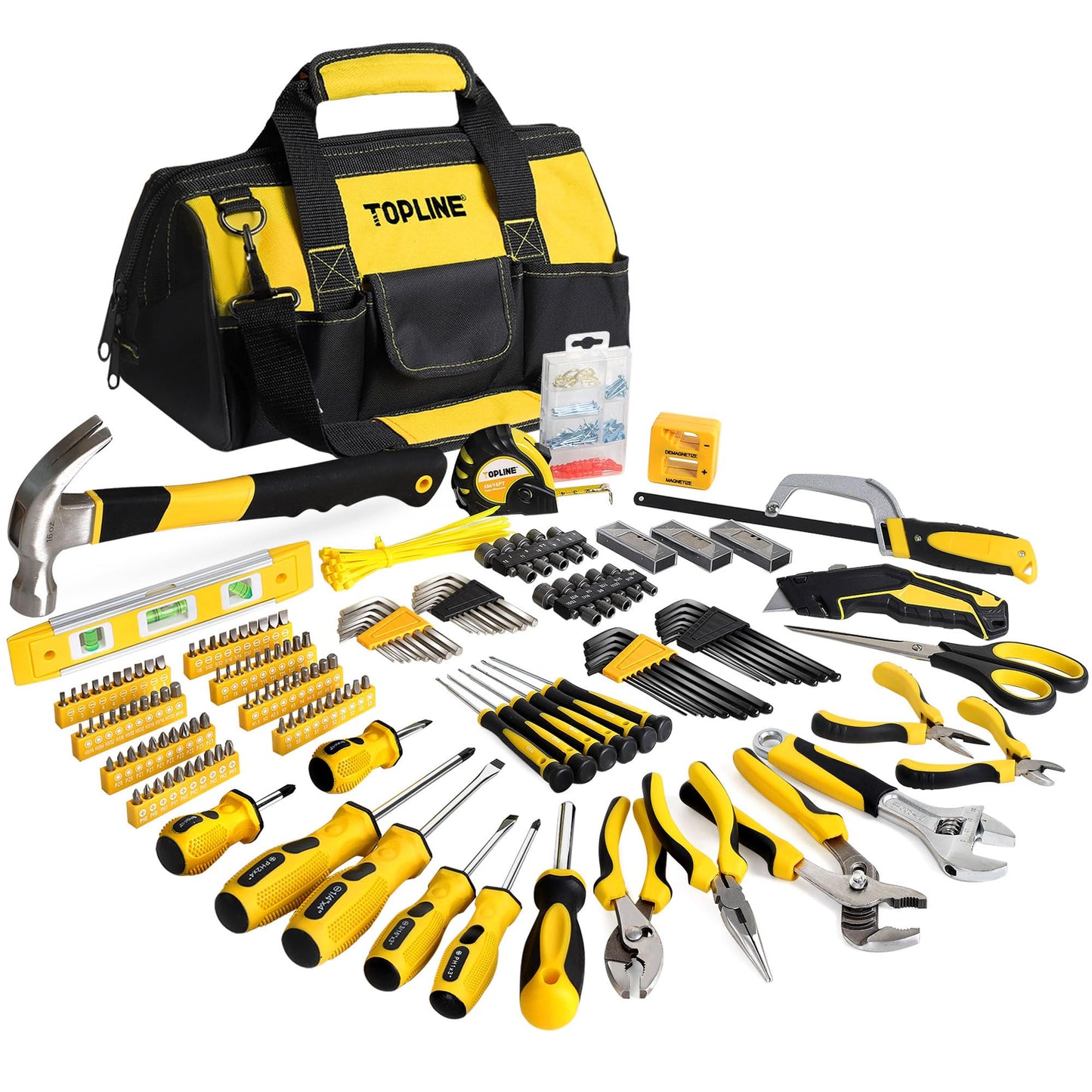 TOPLINE 390-Piece Hand Tool Kits for Home, 14-Inch Wide Mouth Tool Bag with Tools Included, Home Tool Set for Men, General Maintenance, Daily Use