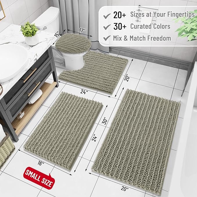 Arotive Luxury Chenille Bathroom Rug Mat, Extra Soft Thick Absorbent Shaggy Bath Rugs, Non-Slip Machine Wash Dry, Plush Bath Mats for Bathroom, Shower and Tub, 47x24, Warm Taupe