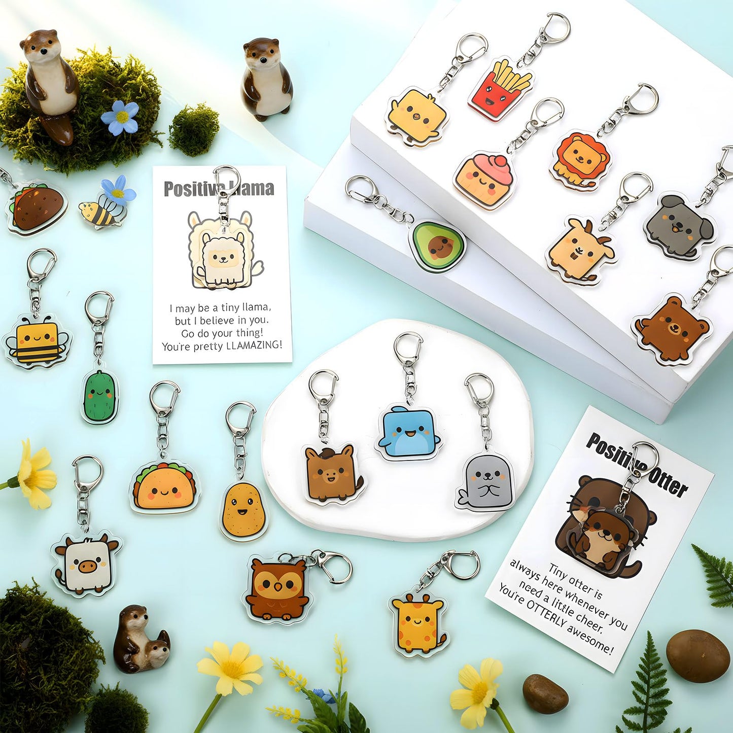 Kigeli 20 Sets Positive Keychains Bulk Employee Appreciation Gifts Acrylic Thank You Animal Keychains for Office Employee Coworker