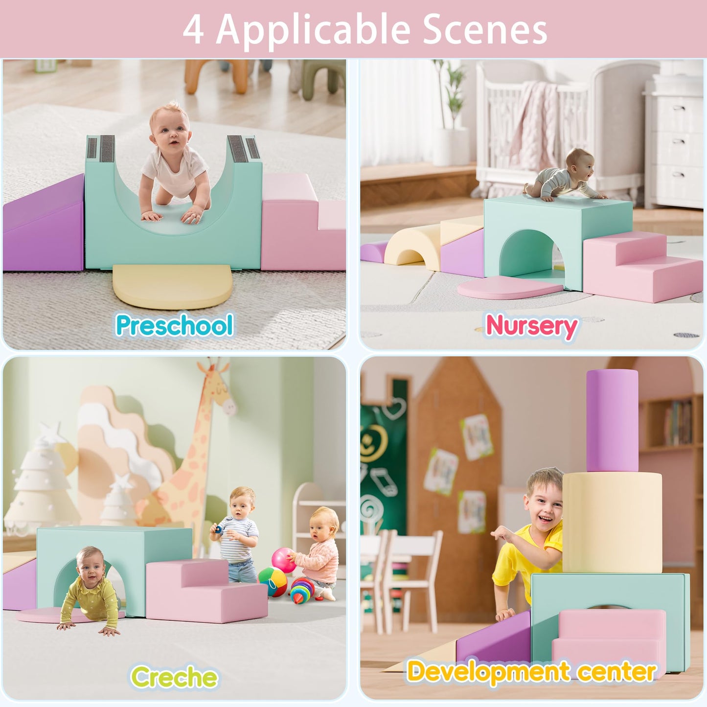 TOLEAD Soft Foam Climbing Blocks Set – Large 5-in-1 Soft Play Toys Crawling & Sliding Climbing Arch for Toddlers, Foam Playset for Nursery,Preschool,Pink
