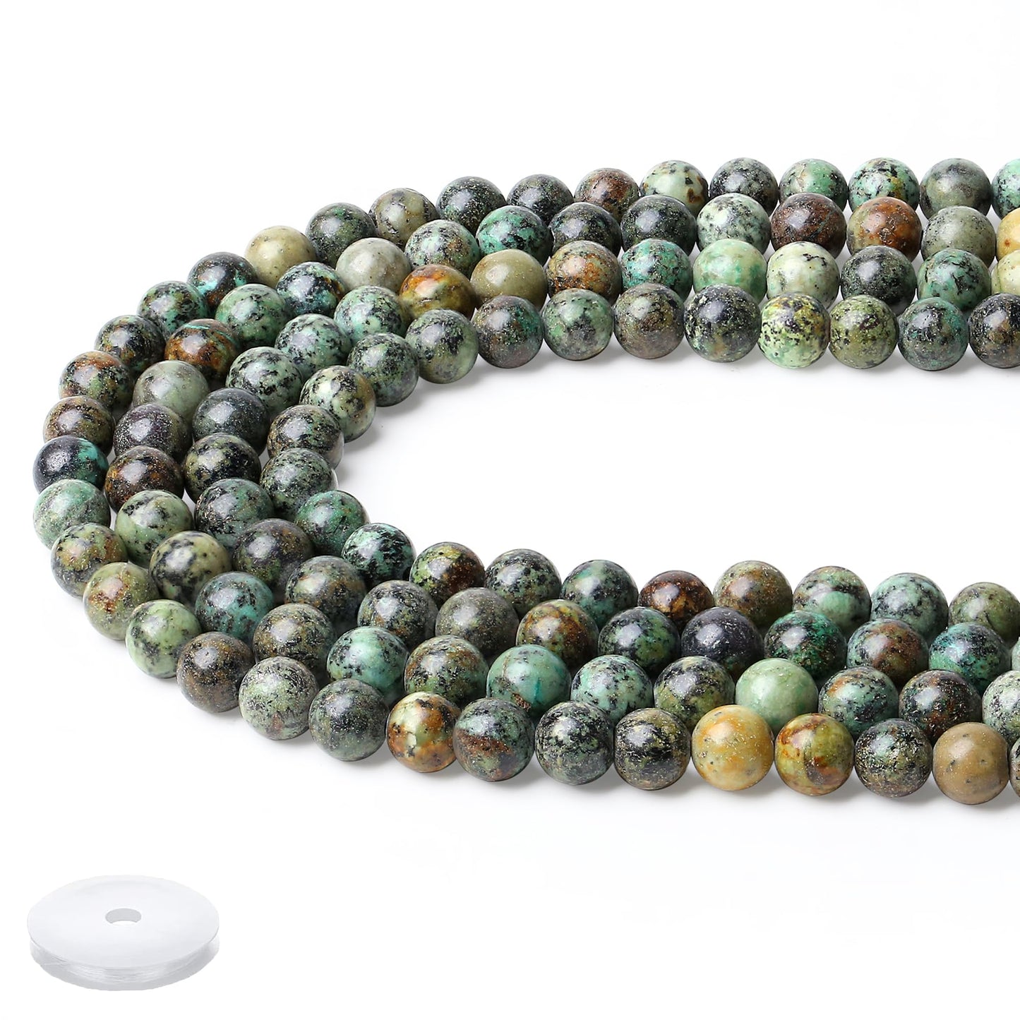 NUKAYAI Natural Indian Turquoise Beads 100Pcs 8mm Crystal Beads Green Loose DIY Round Stone Bead for Bracelet Necklace Earrings Making