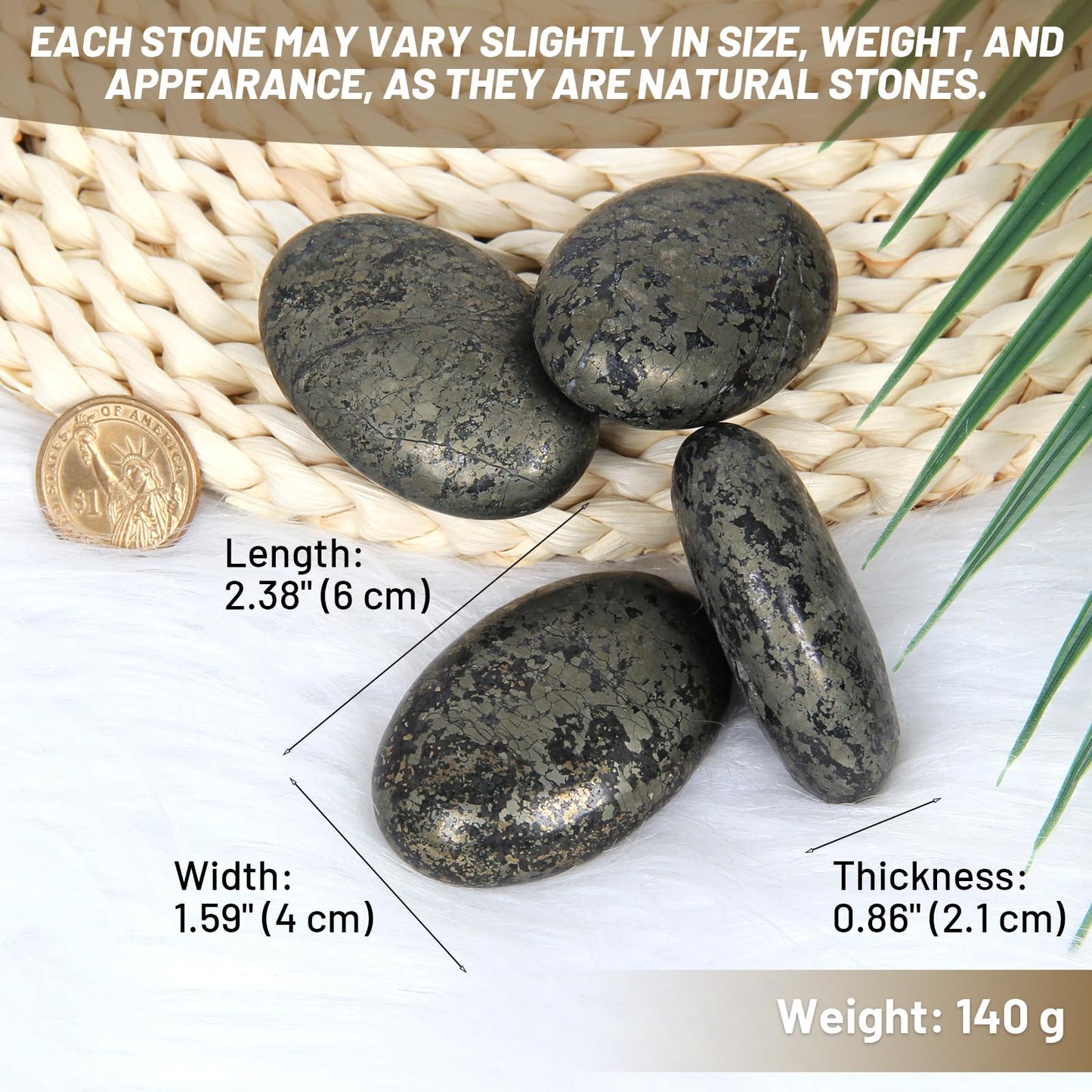 Orientrea Chalcopyrite Palm Stone- 1 Pc Pocket Energy Crystals, Smooth Chalcopyrite Healing Crystal Worry Stone