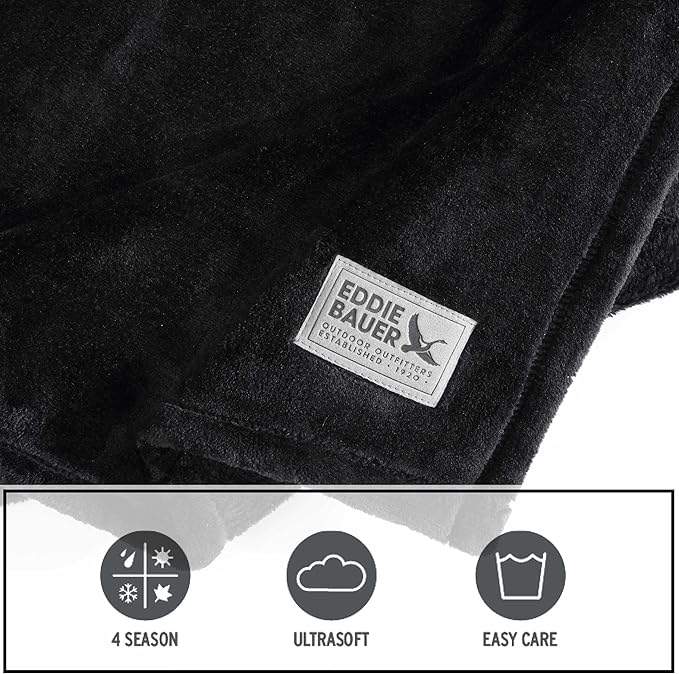 Eddie Bauer - Full/Queen Blanket, Ultra Soft & Warm Plush Bedding, Bedding Set for The Colder Seasons (Black, Full/Queen)
