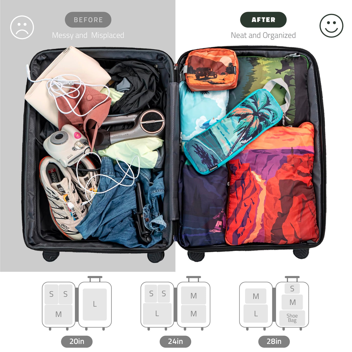 Set of 8 compression packing cubes for travel accessories- Expandable bags for clothing, toiletry, backpacks, organizing essentials (Holiday)