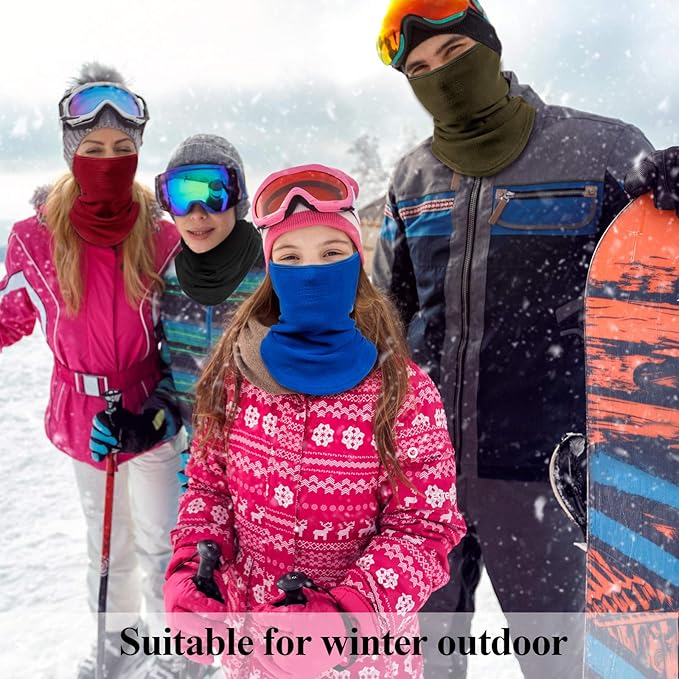6 Pieces Winter Fleece Neck Gaiter Warmer Face Covering Windproof Half Balaclava Neck Scarf for Cold Weather Skiing