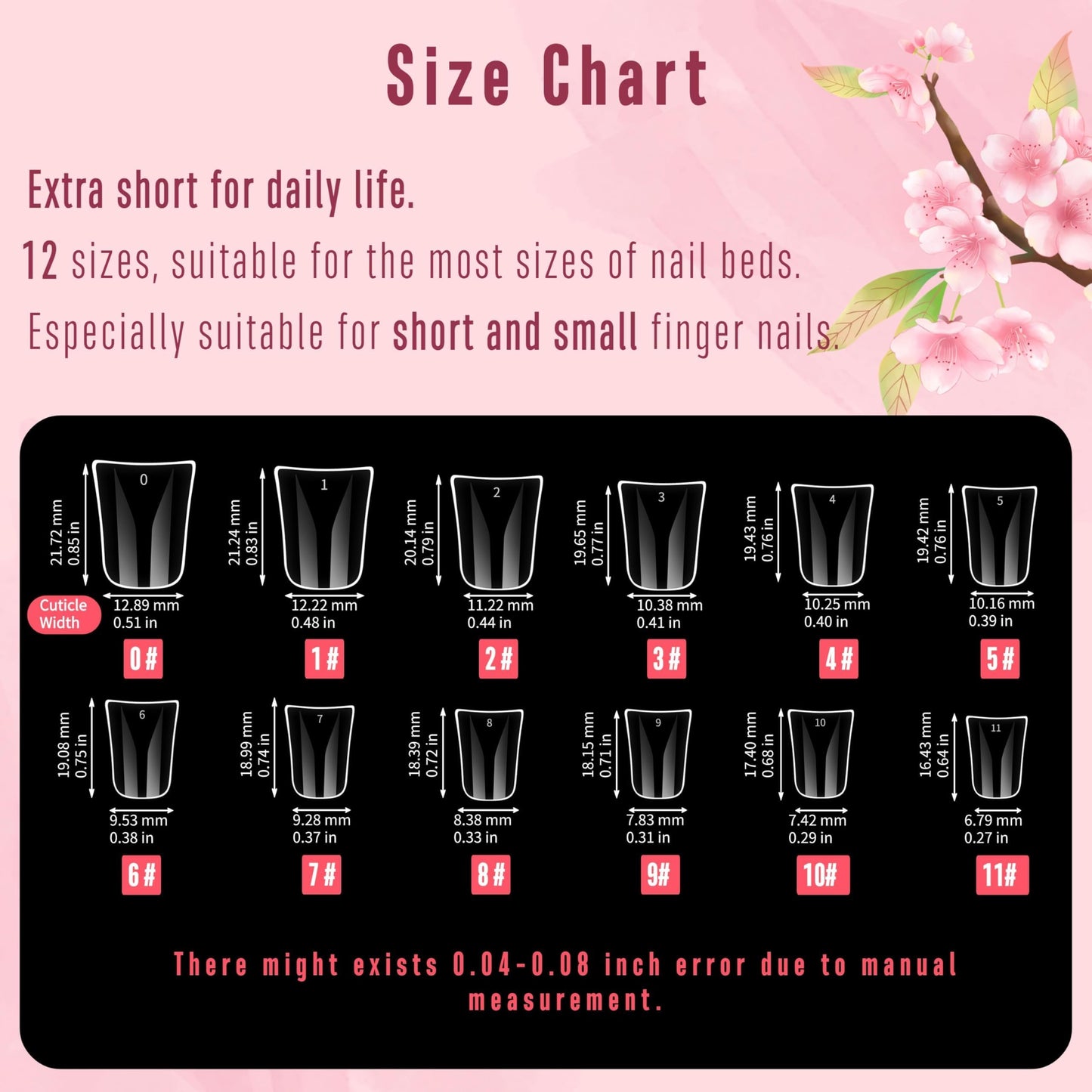 NOVO OVO Duck Feet Nail Tips for Small and Medium Hand, Extra Short Full Cover Press On Acrylic, Clear Full Coverage Thick Flare French Soft Gel Fake False Nail Extension x 12 Sizes