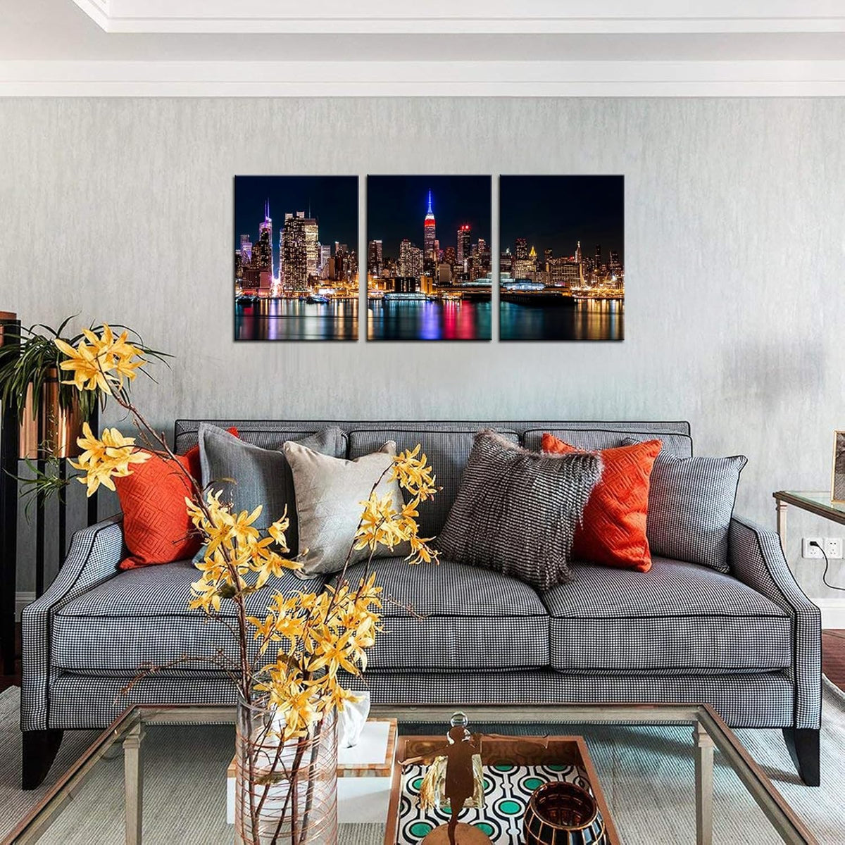 Biuteawal New York City Canvas Wall Art Manhattan Skyline Night View Picture Painting Modern Giclee Canvas Prints Home Office Living Room Wall Decoration