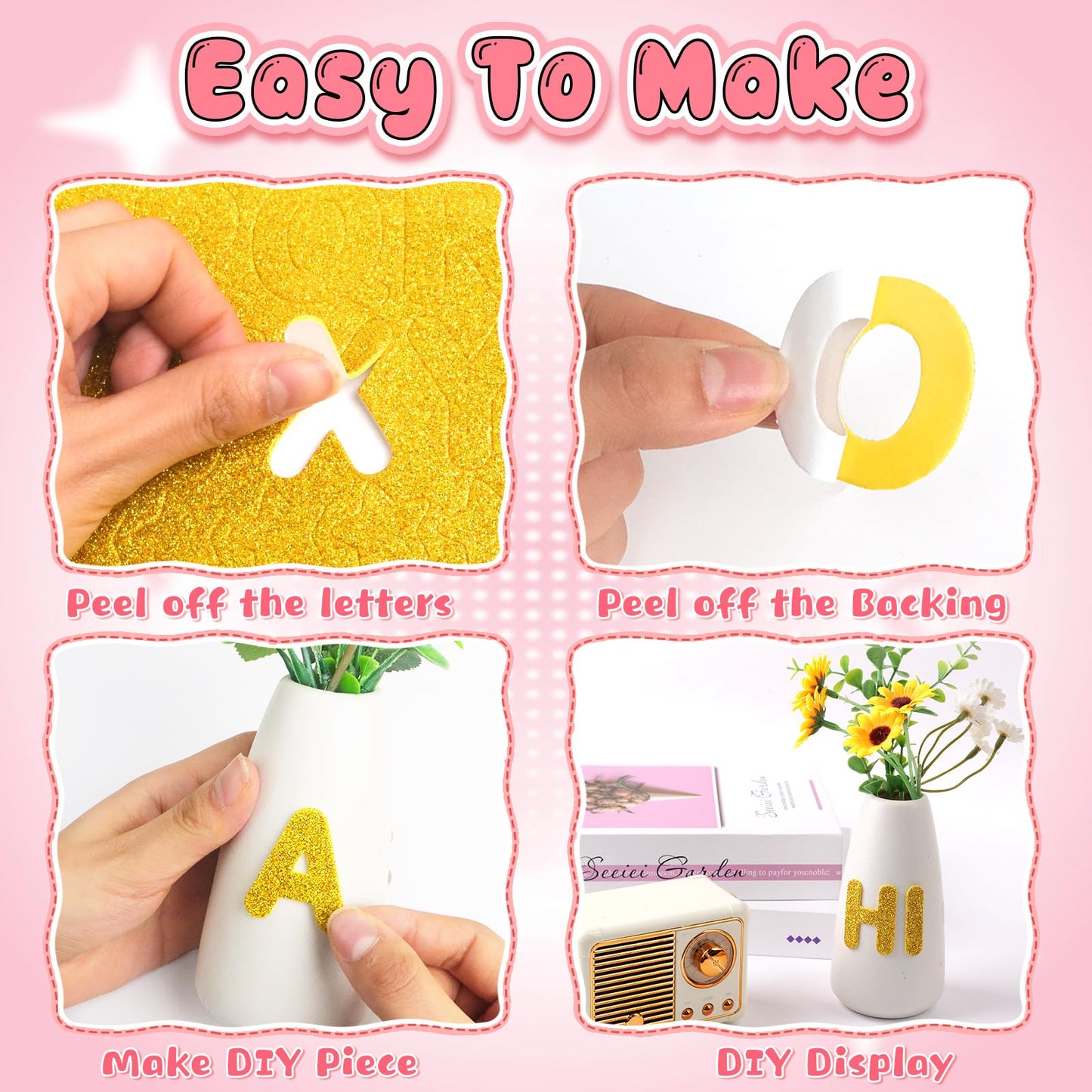 896 PCS Glitter Foam Letter Stickers, Self-Adhesive 3D ABC Alphabet Stickers, 14 Sheets EVA Foam Letters for Crafts Scrapbooking Gift Wrapping Card Making School Projects DIY Decor (Gold)