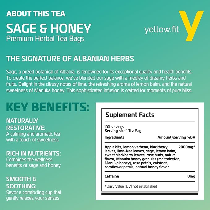 SAGE & HONEY, 100 Loose Leaf Tea Bags THE SIGNATURE OF ALBANIAN HERBS