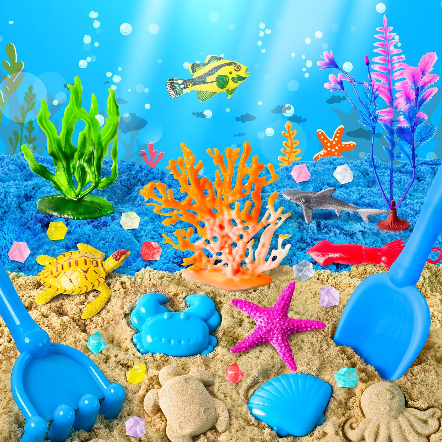 Sensory Bin, Ocean Kit with Sensory Sand, Play Sand Pretend Play Beach Toy, Sandbox for Girls and Boys