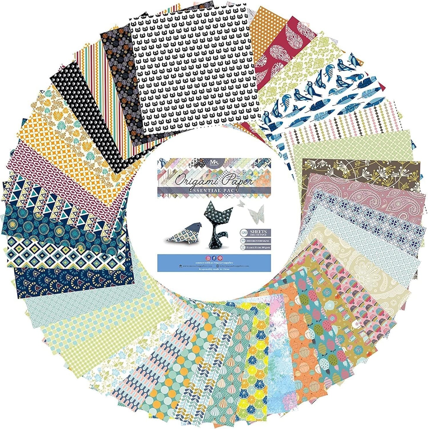 Japanese Origami Paper Set - 120 Sheets - Traditional 6x6 Folding Kit Featuring Floral, Animal, Aztec, Geometric Designs for Kids and Adults