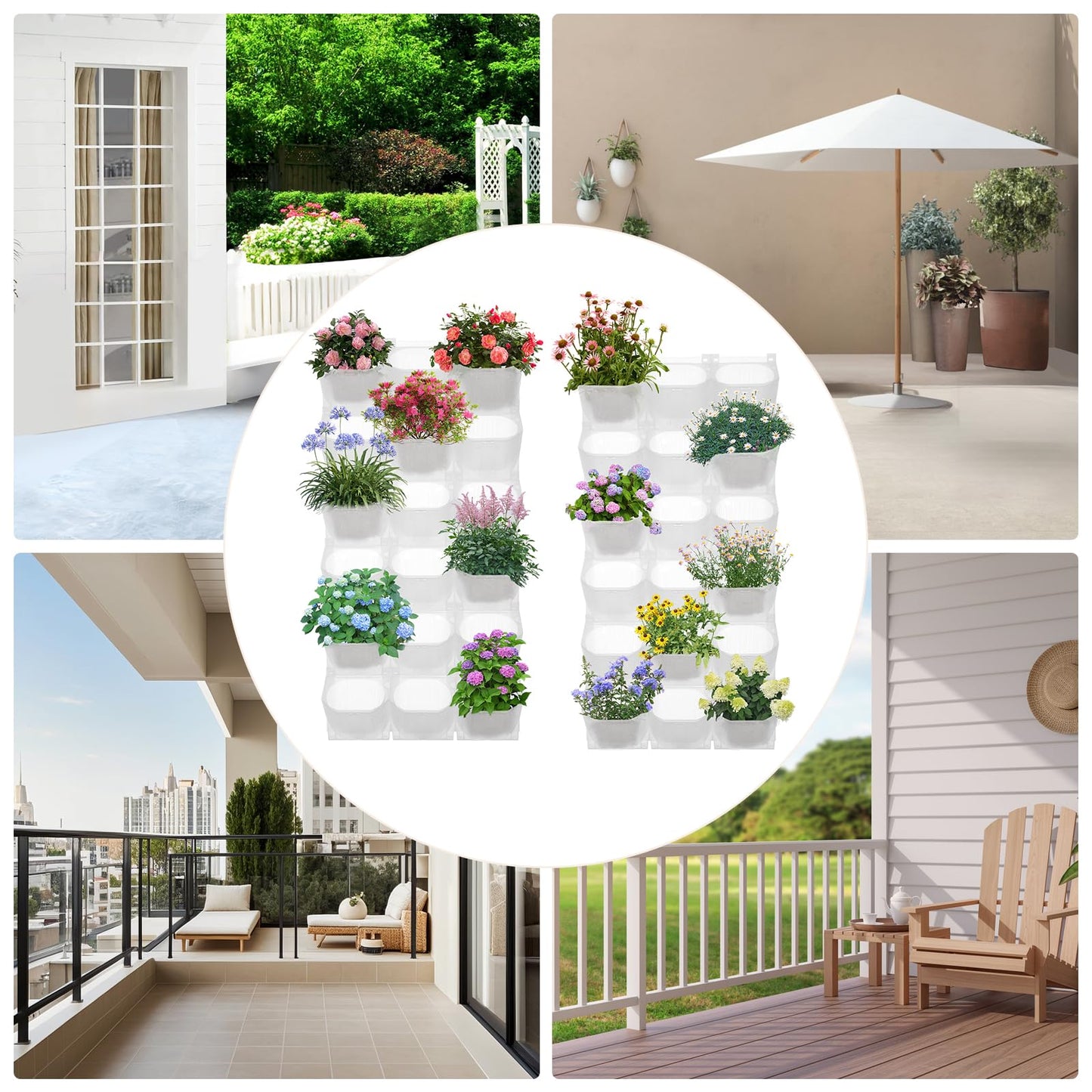RocoReny Wall Planter Vertical Garden Planters, Hanging Flower Pot Holder Box w/36 Non-Woven Fabrics Vegetable Hanging Pocket Holder Flowerpot for Porch Patio or Garden Decor (White)