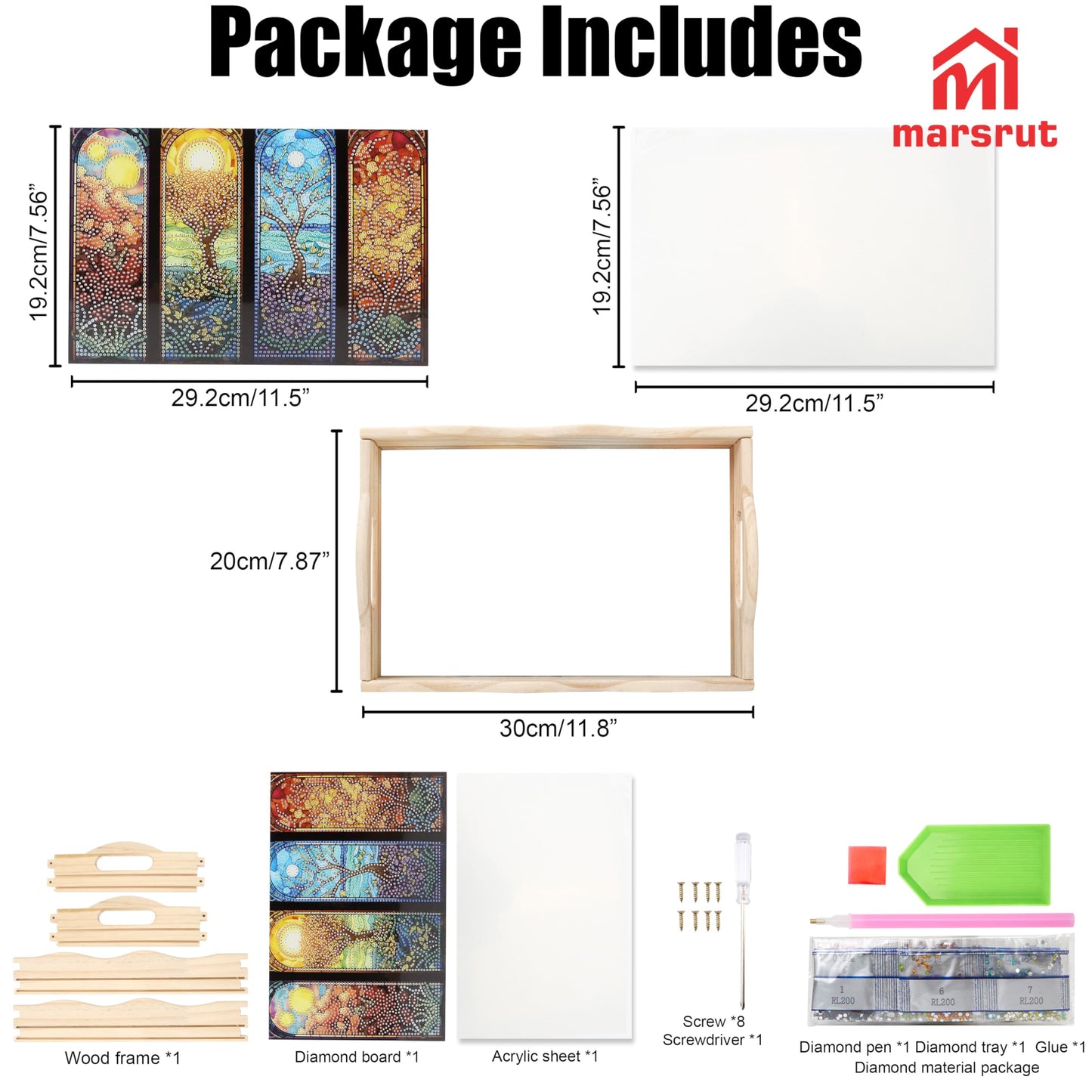 Diamond Art Wooden Tray Kit, 5D Painting Rectangular Serving Tray, Dot Drilled Dinner Plate, Creative DIY Mosaic with Handle & Four Seasons Scenery for Adults, Tea Coffee Snack, Home, Restaurant, Bar