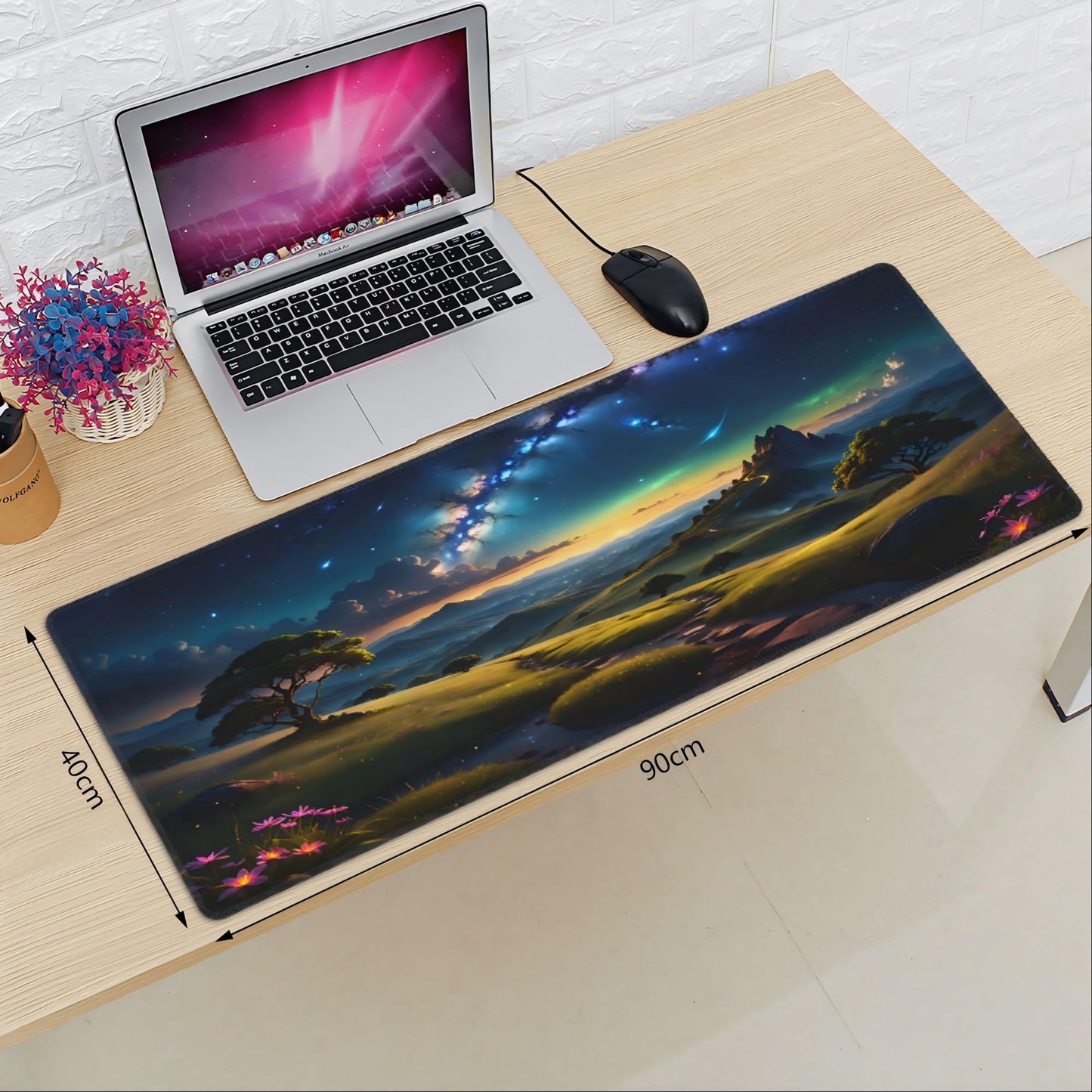 OnengMu XXL Gaming Mouse Pad 35.4x15.7 inch, Landscape Anime Theme Desk Mat,Large Mousepad for Wireless Mouse Office Desk Accessories (Green Meadow)