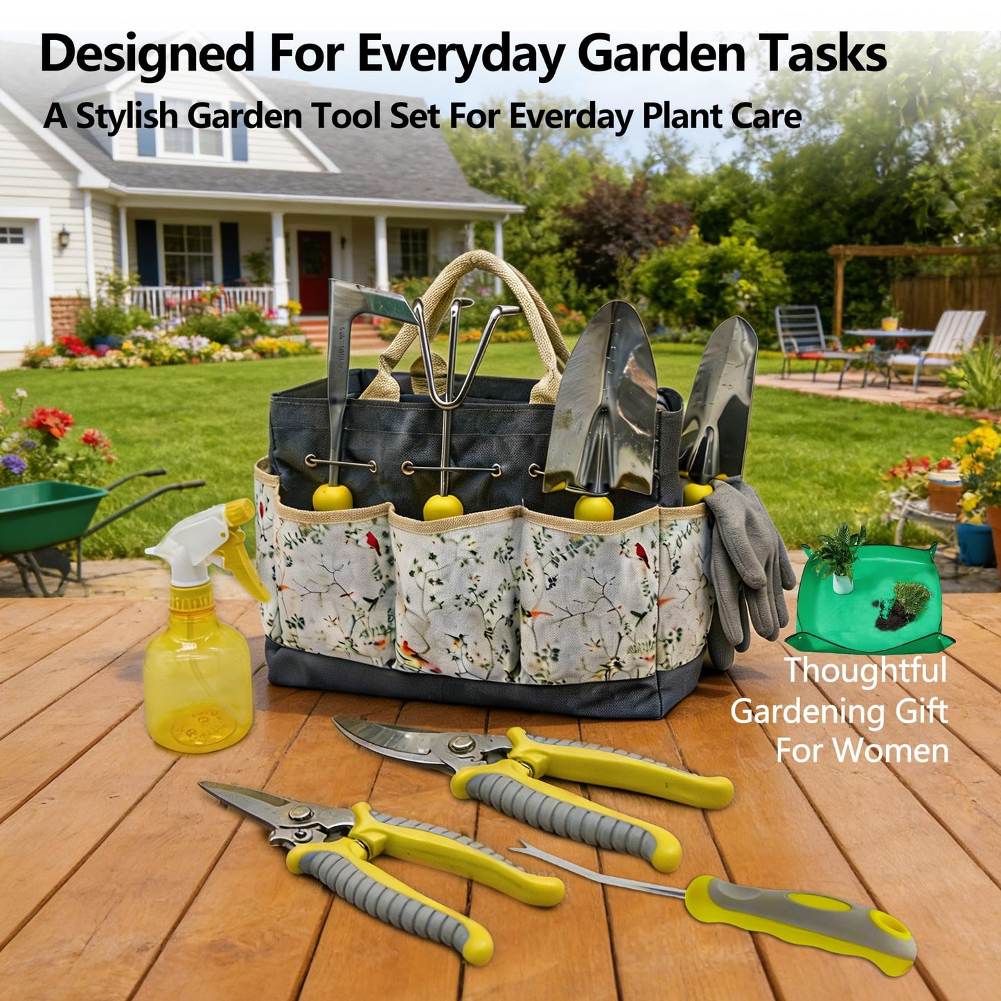 Gardening Tools Set, 11-Piece Stainless Steel Garden Hand Tool Set with Ergonomic Non-Slip Handles for Digging, Weeding, Pruning and Transplanting