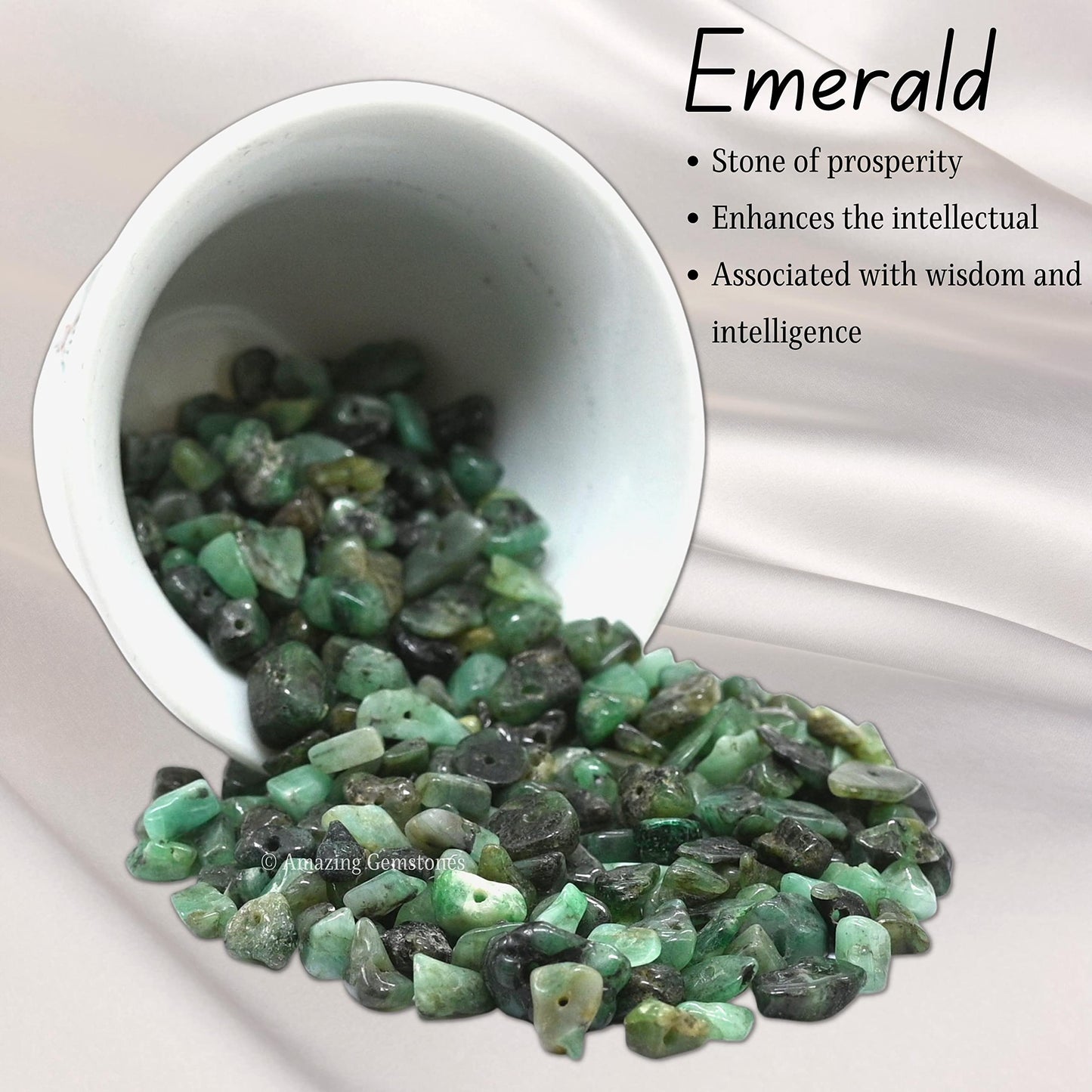 Emerald Pre Drilled Crystal Crushed Chips Beads for Bracelets Making, DIY Handmade Natural Healing Crystals (25 Inch Strand)