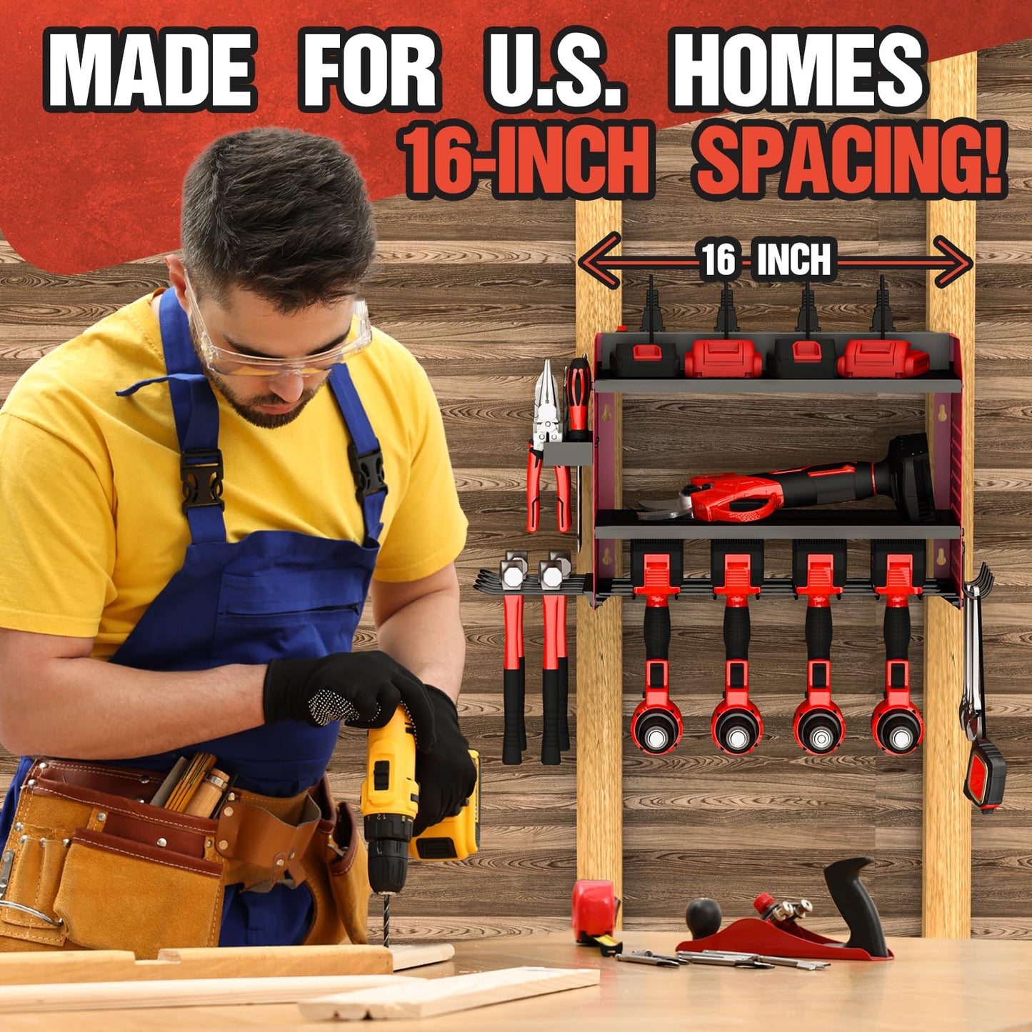 Veitorld Tool Roll Up Bag Power Tool Organizer, Heavy Duty Modular Wall Mount Rack for Garage, Tool Storage Organizer - Christmas Birthday Gifts for Men Dad Him Husband