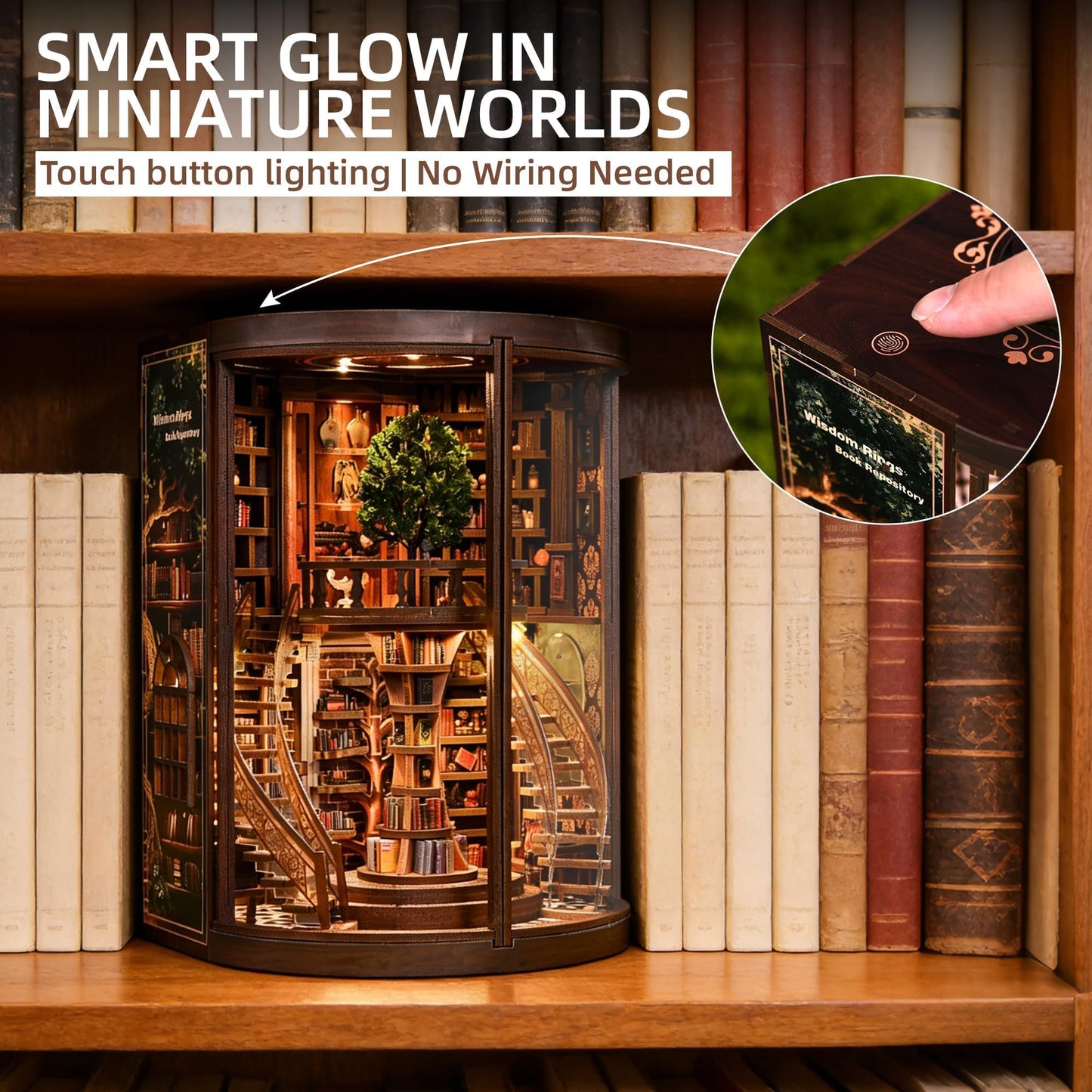 CRIOLPO Book Nook Kits for Adults - Book Nook Kit Bookshelf Decor DIY Miniature House Kit for Bookshelf - Craft Kits for Adults Booknook Model Kits Tiny House Arts and Crafts with LED Lights