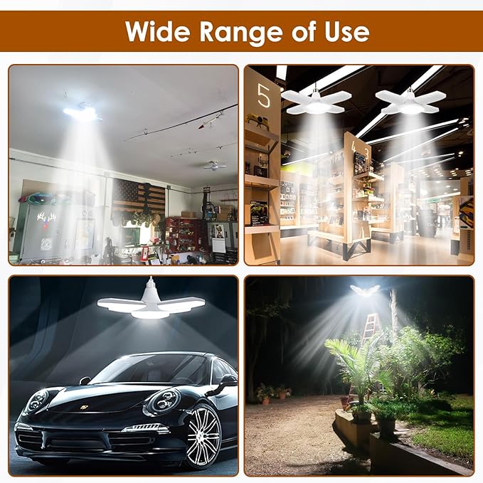 YWD 4Pack LED Garage Lights,60W Deformable Led Light 6000LM E26/E27 Daylight 6500K Super Bright Light Adjustable for Garage,Workbench,Barn,Warehouse