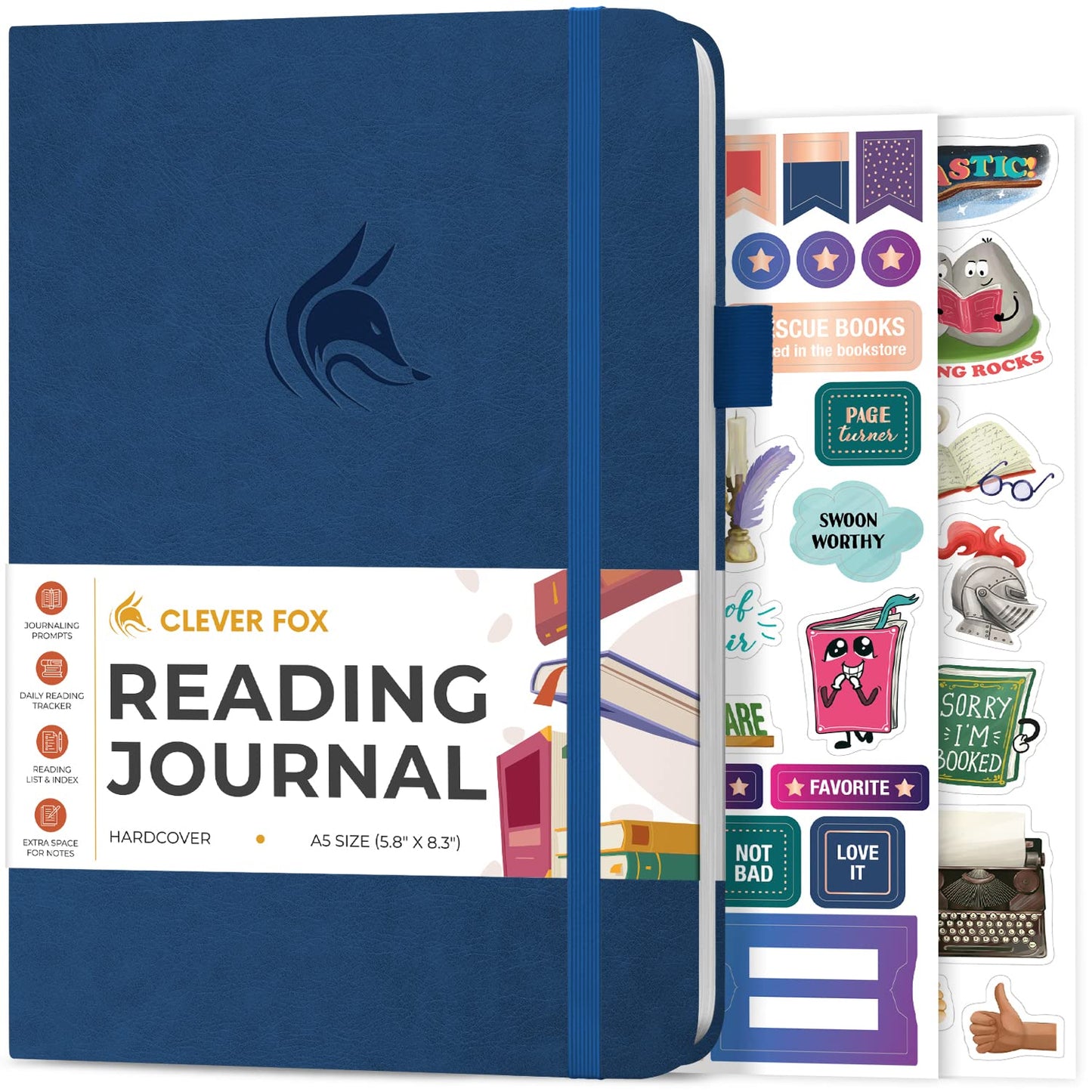 Clever Fox Reading Journal – Book Review Log – Gift Accessories for Reading Lover – Book Journal for Kids & Adults – A5, 5.8”x8.3” (Blue)
