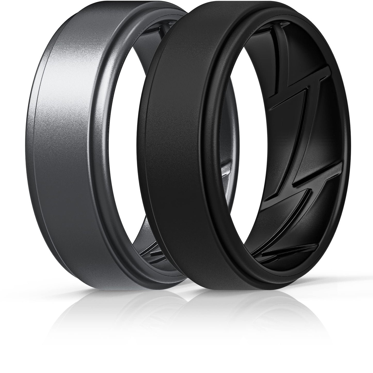 ThunderFit Silicone Wedding Rings for Men Breathable Airflow Inner Grooves, Step Edge Sleek Design Rubber Engagement Bands 8mm Wide 2mm Thick, Variety Multipack 1-7